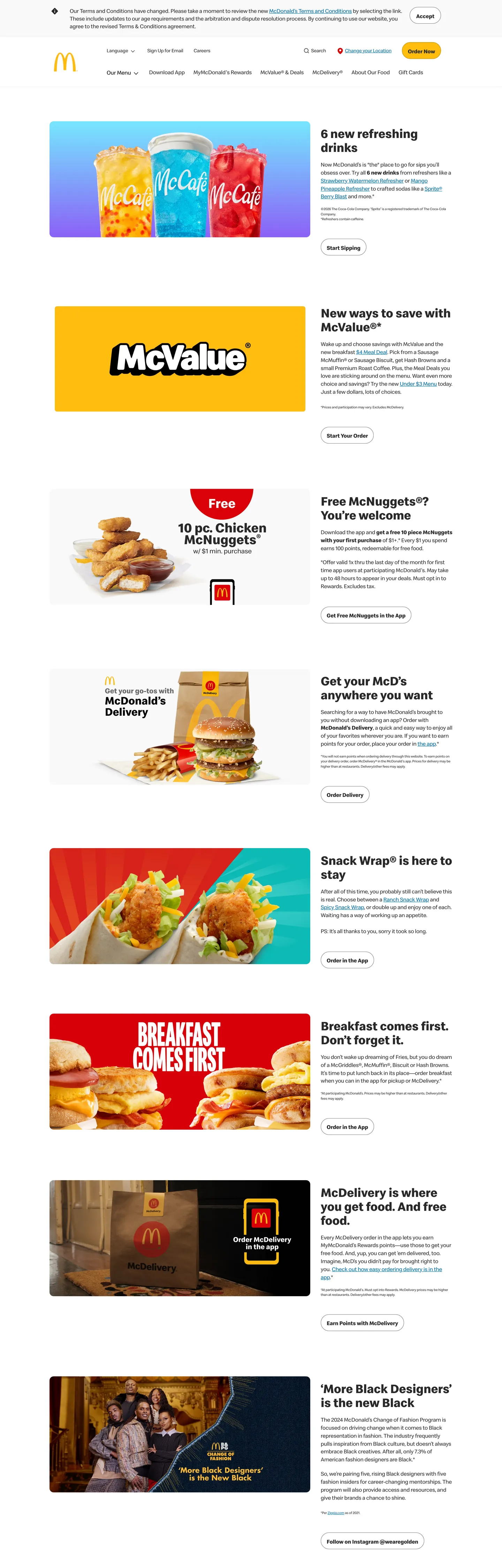 Screenshot of McDonald's's website at mcdonalds.com