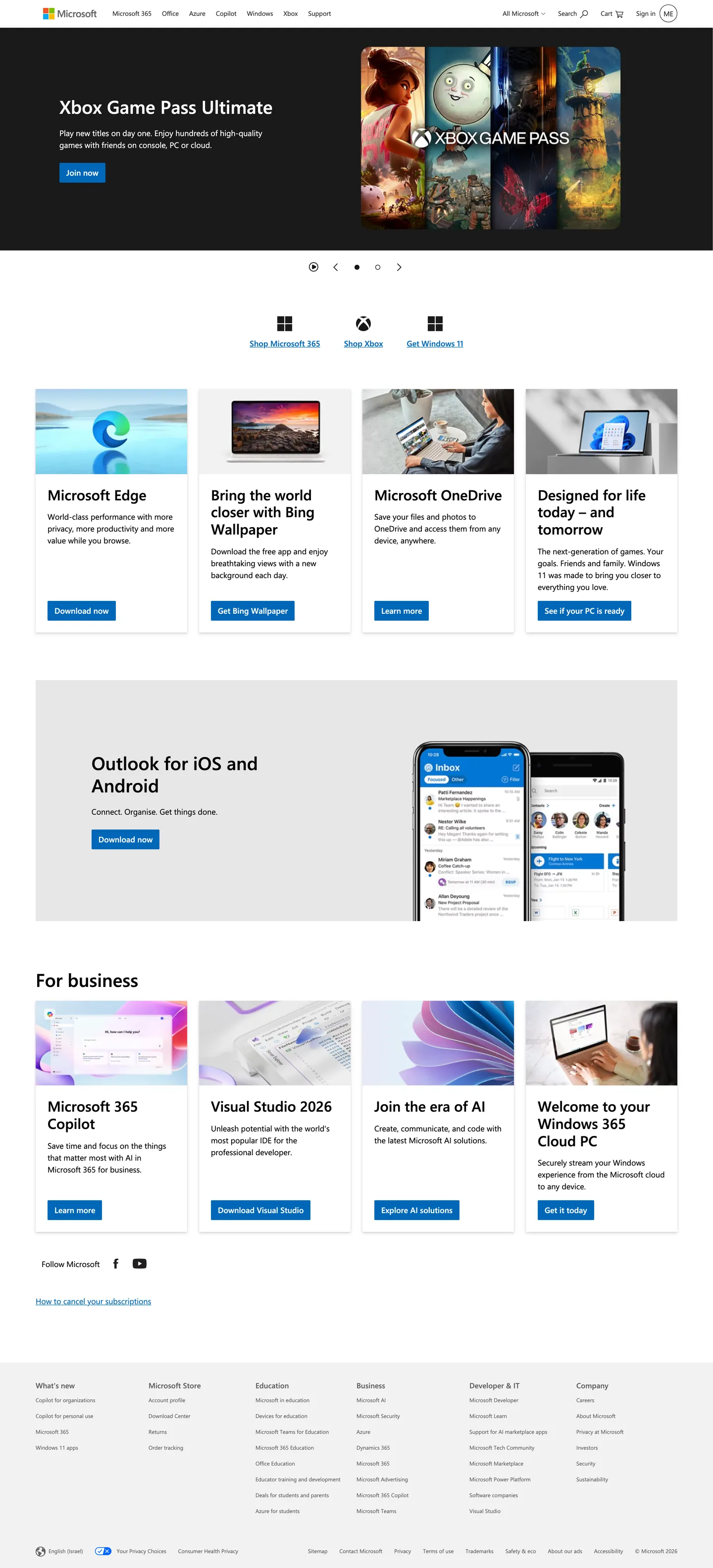 Microsoft's website at microsoft.com