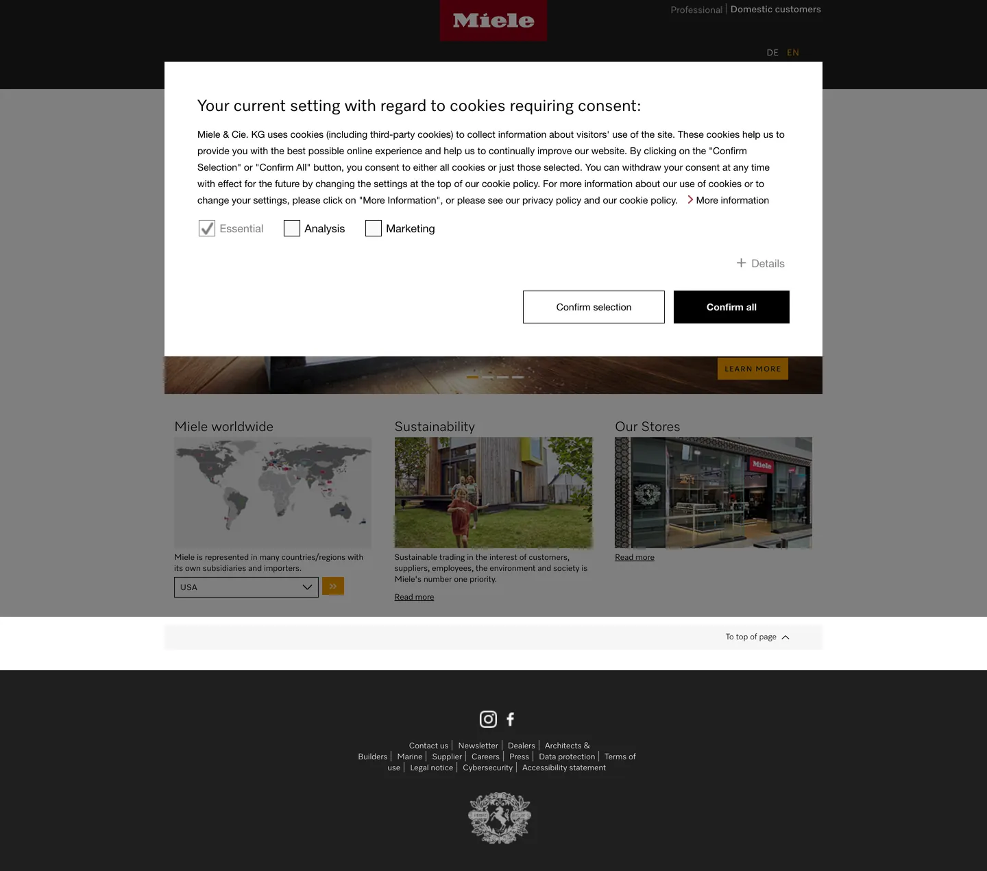 Miele's website at miele.com