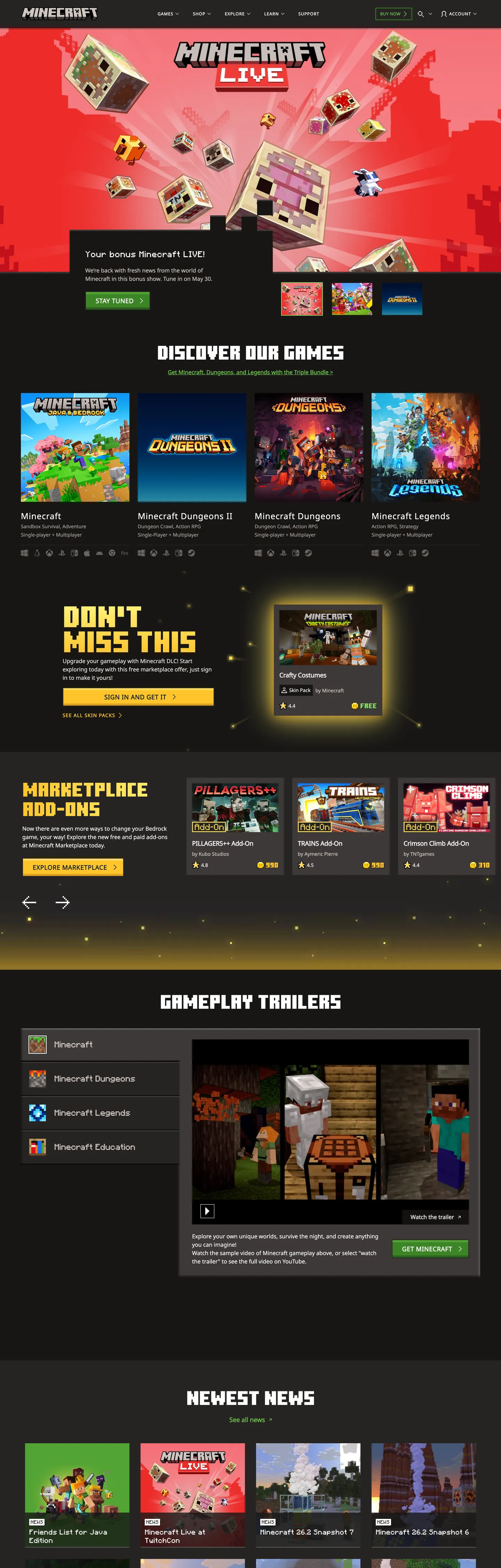 Minecraft's website at minecraft.net