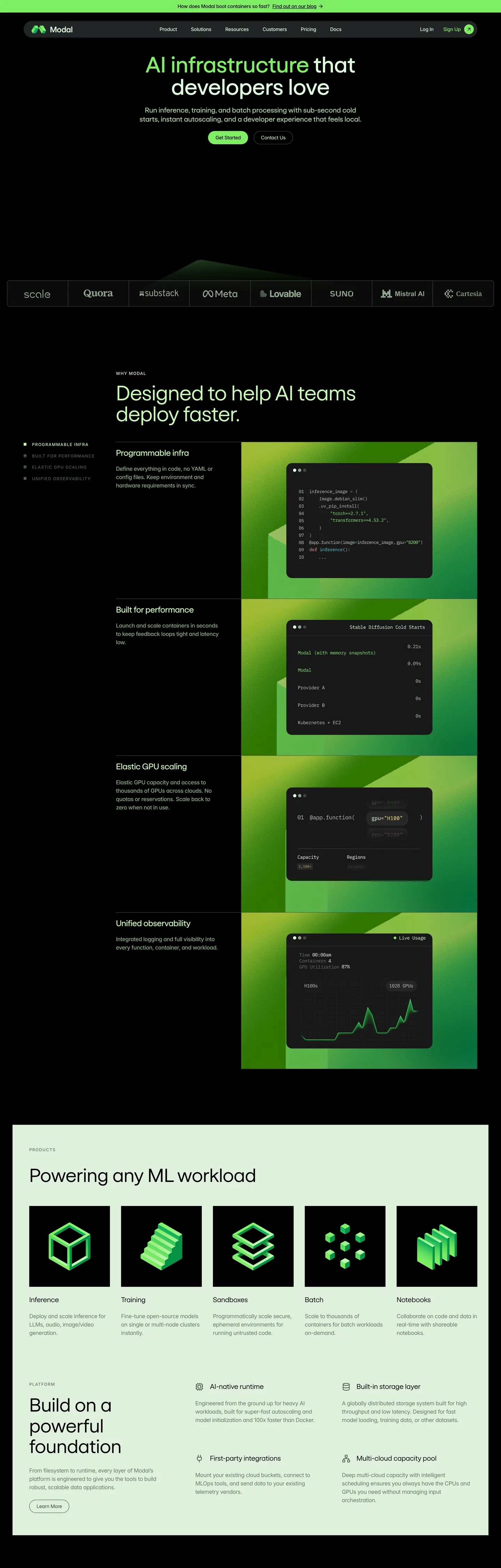 Modal's website at modal.com