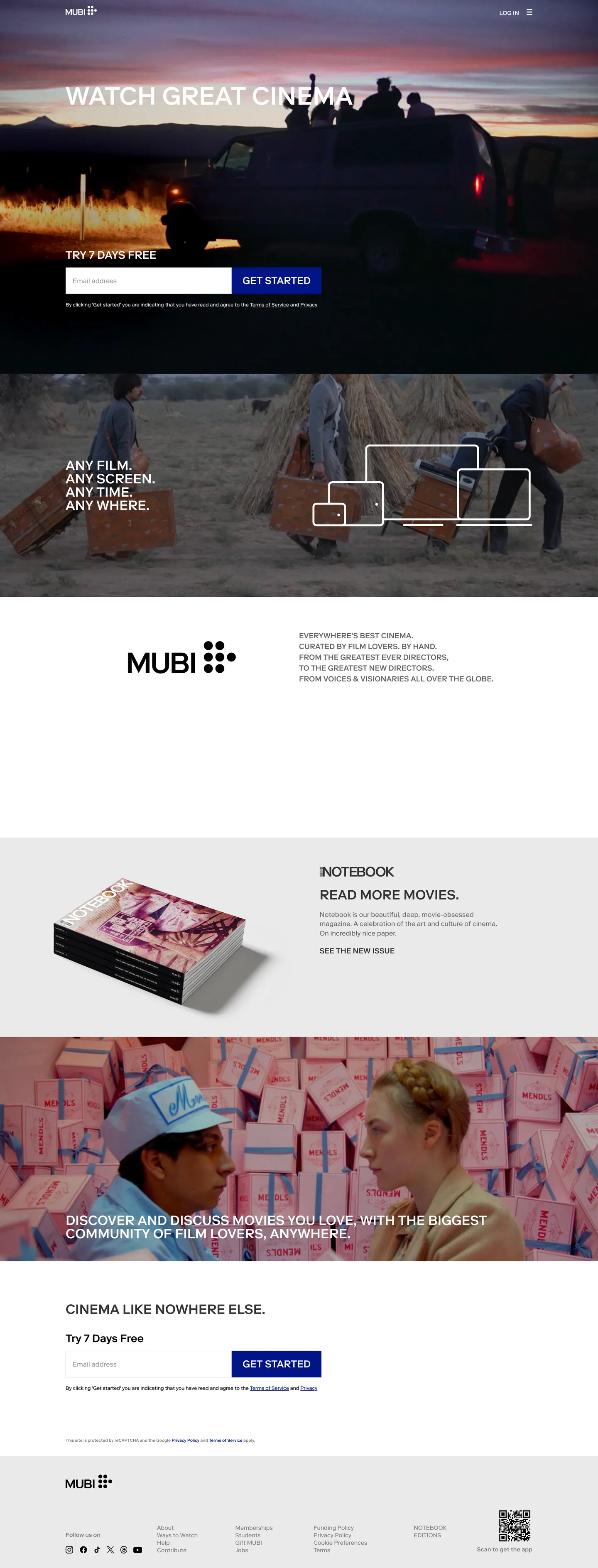 MUBI's website at mubi.com