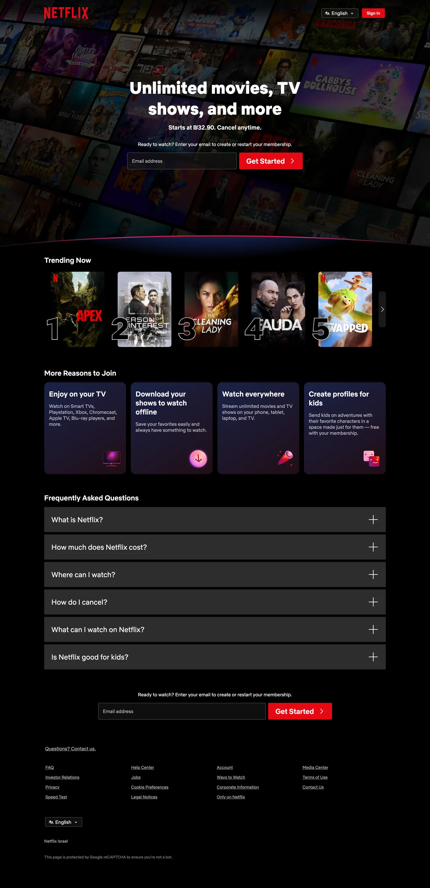Netflix's website at netflix.com