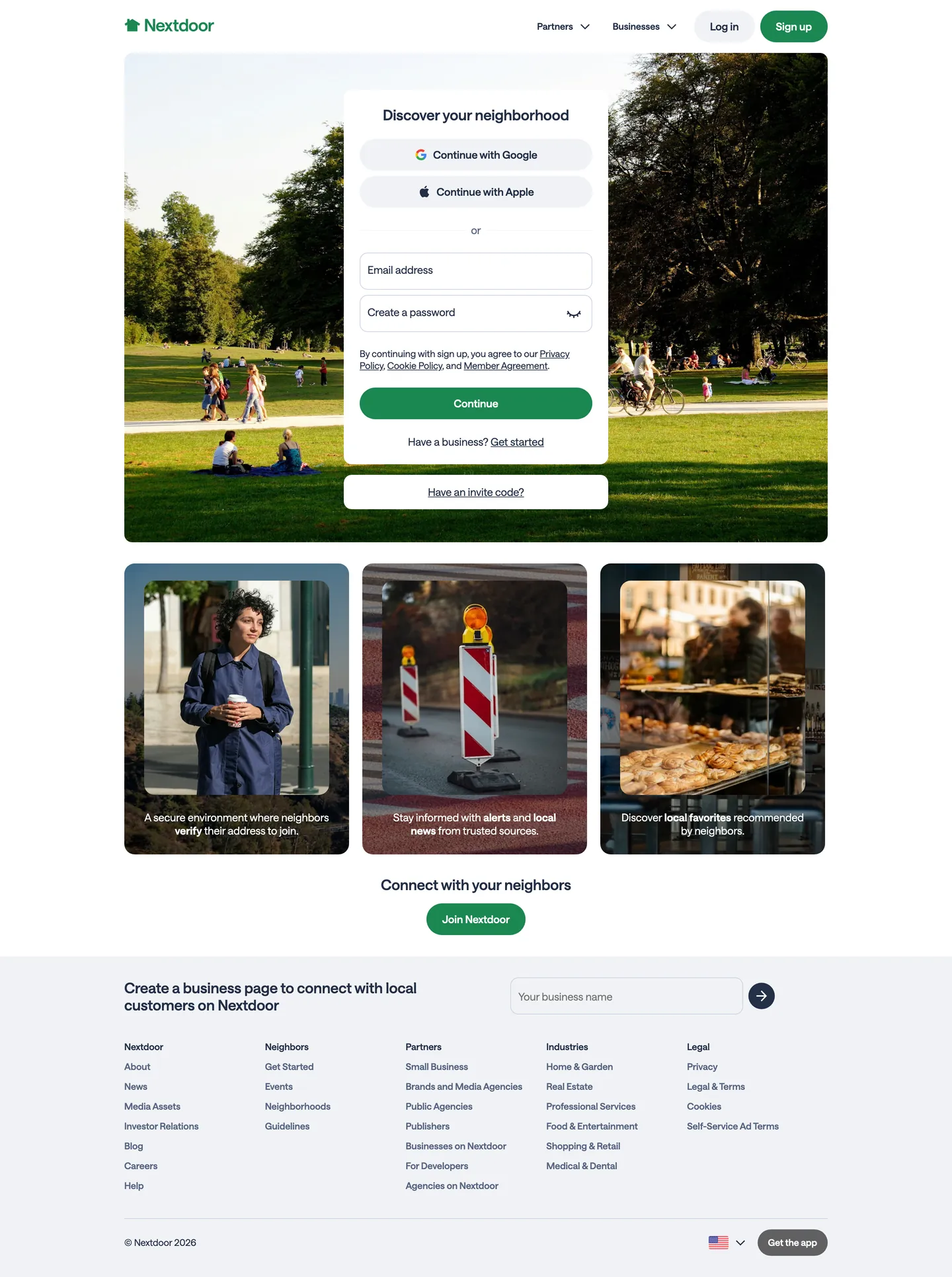 Nextdoor's website at nextdoor.com