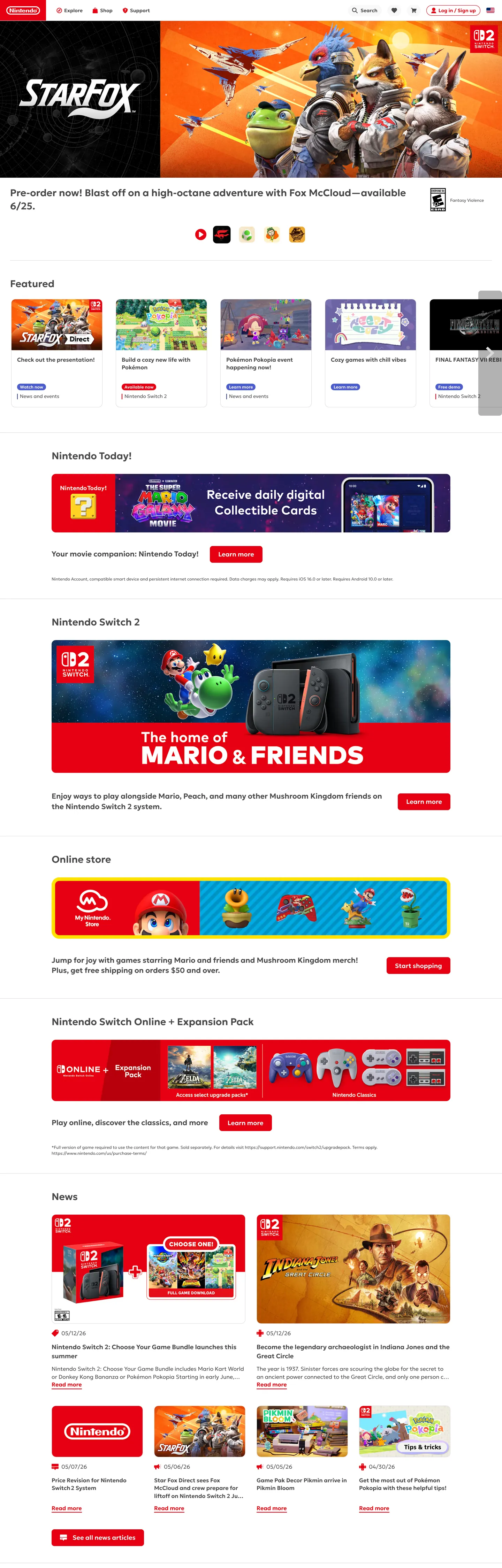 Nintendo's website at nintendo.com
