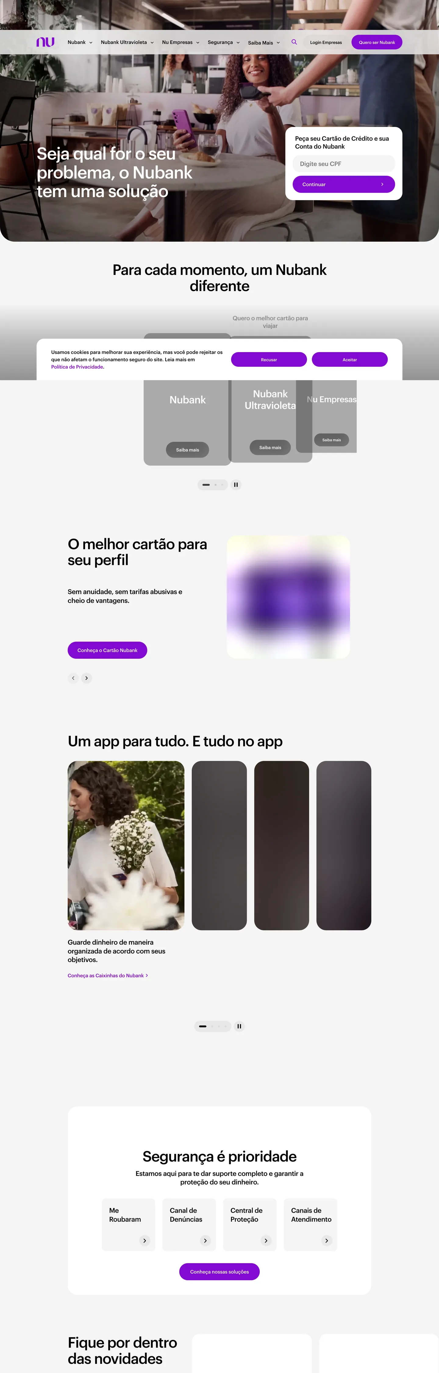 Screenshot of Nubank's website at nubank.com.br