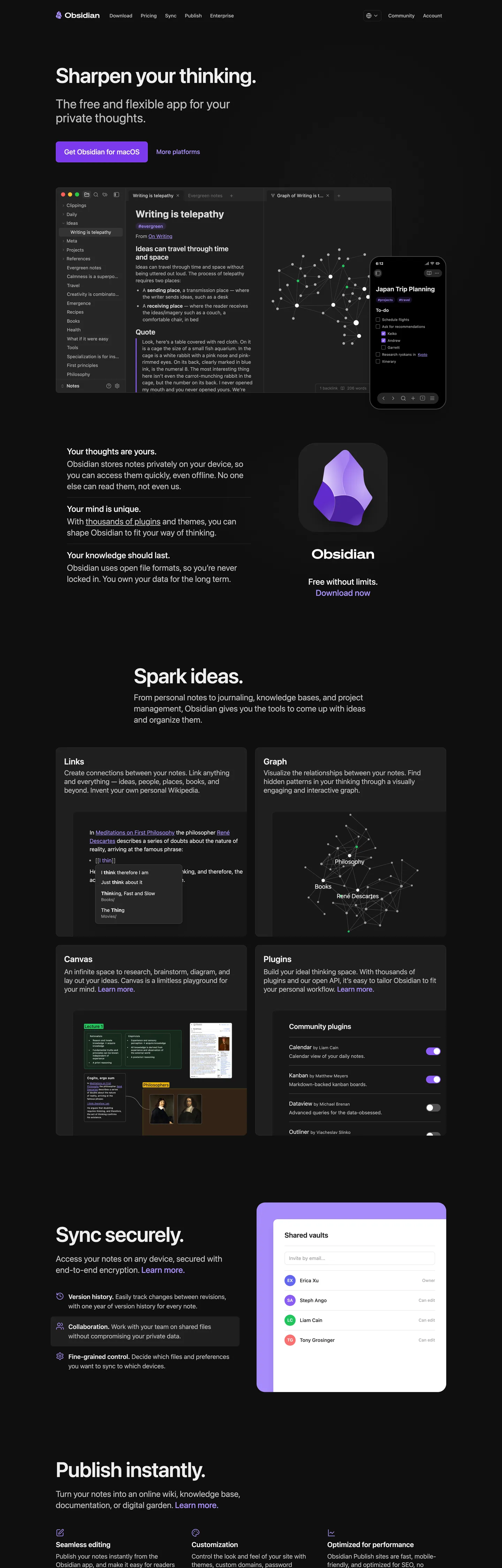 Obsidian's website at obsidian.md
