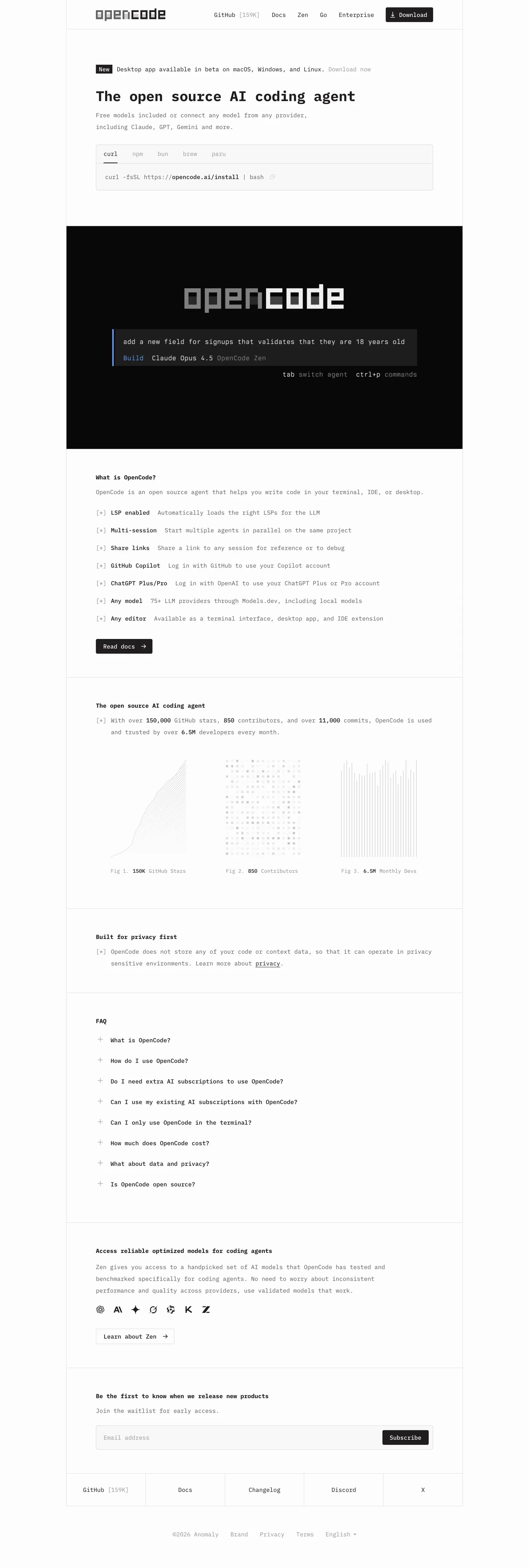OpenCode's website at opencode.ai