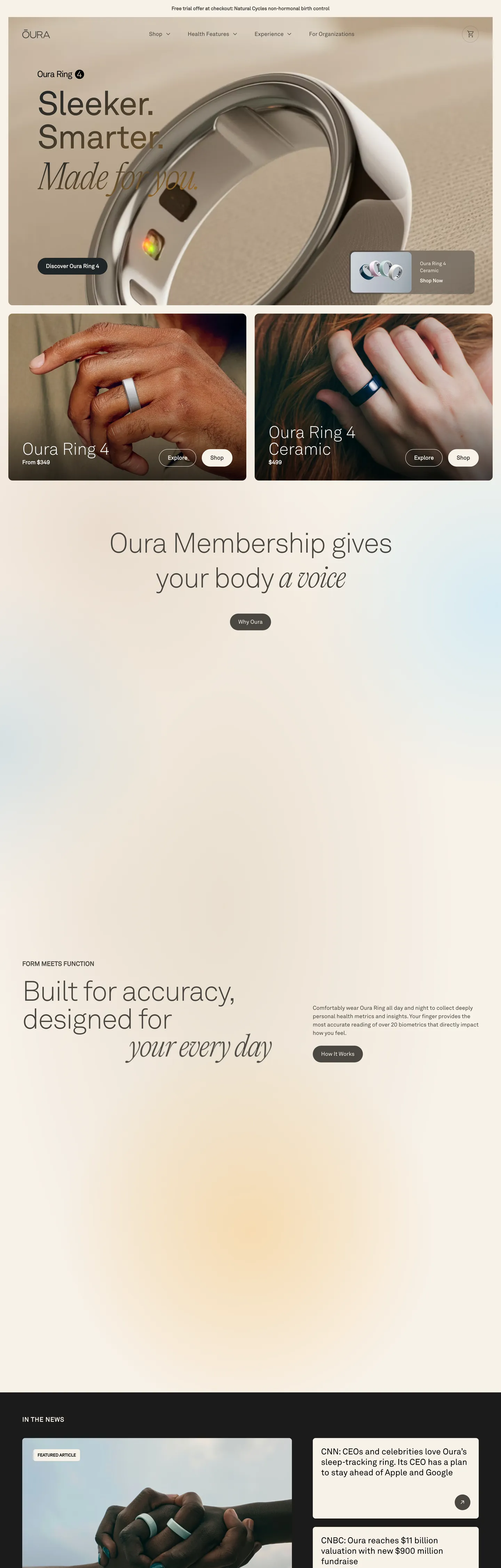 Oura Ring's website at ouraring.com