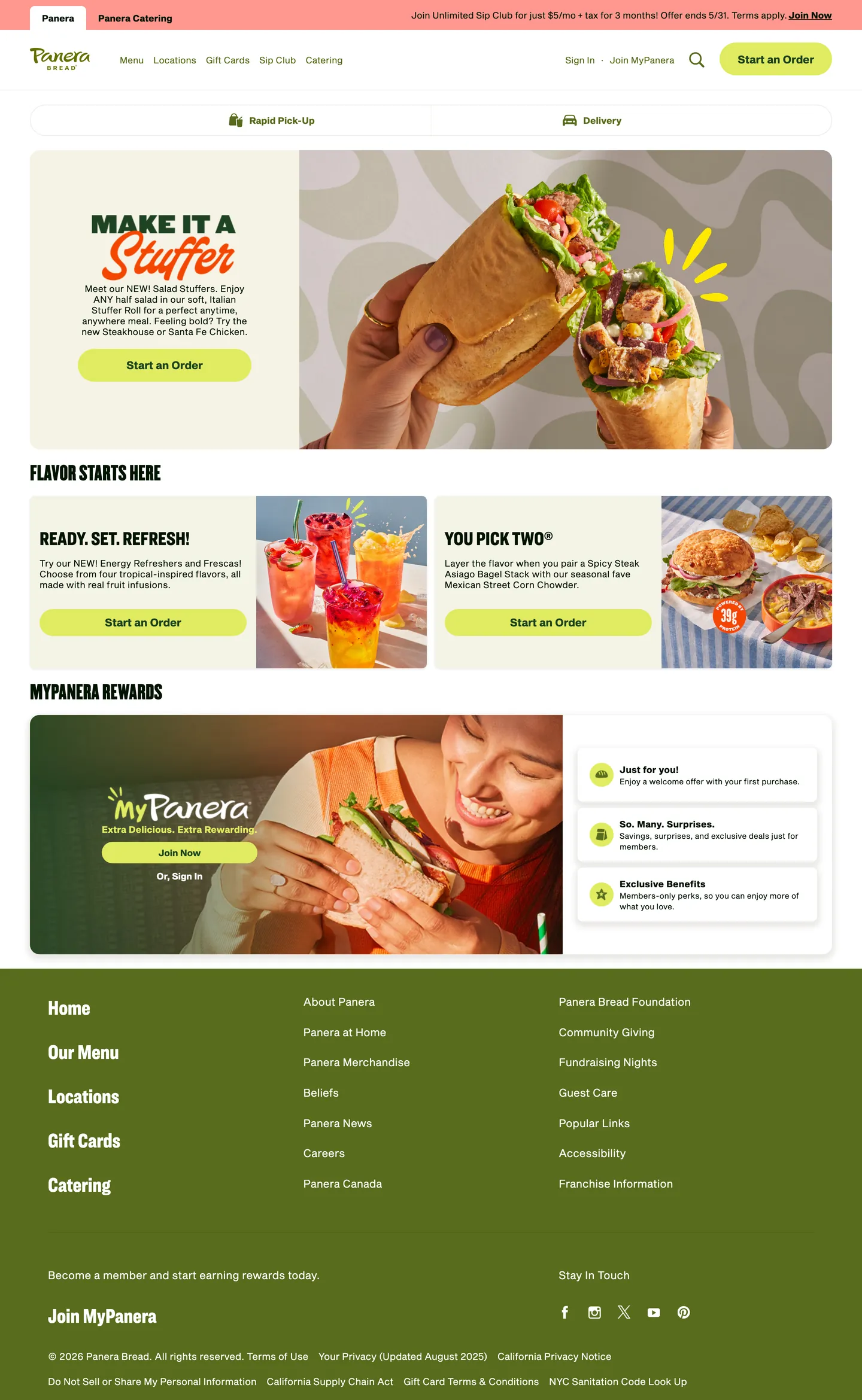 Panera's website at panerabread.com