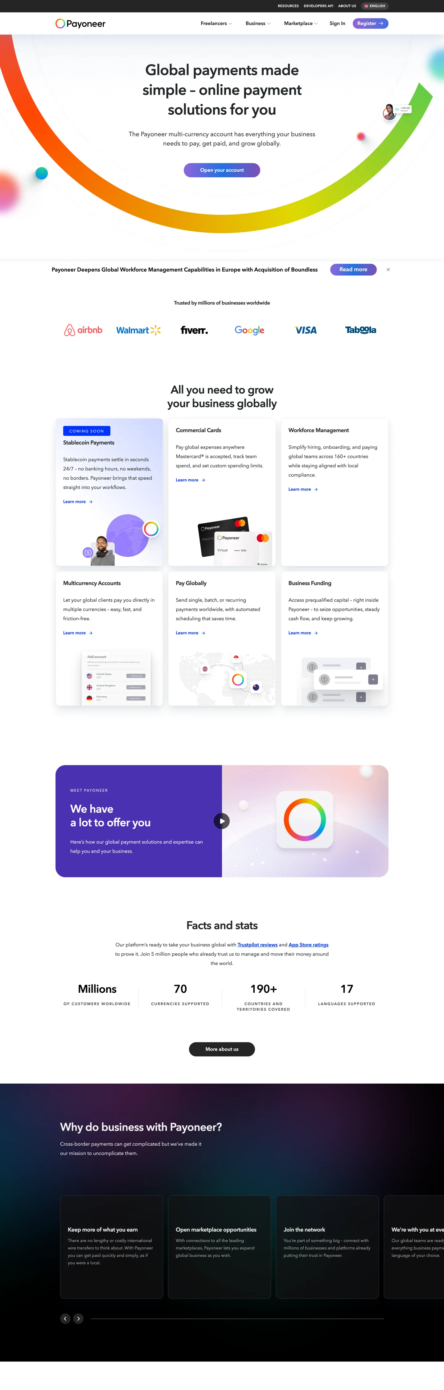 Payoneer's website at payoneer.com