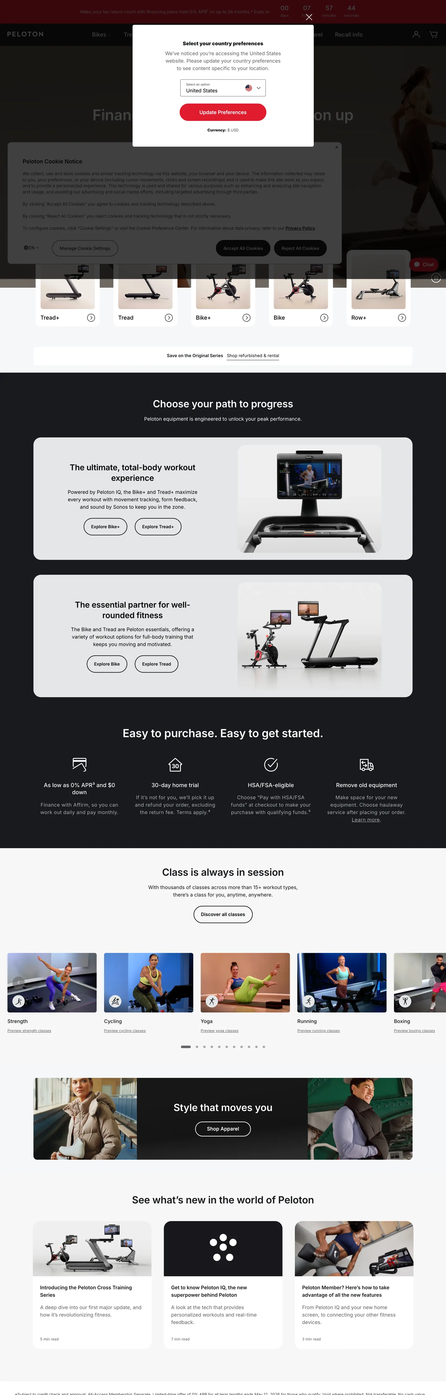 Peloton's website at onepeloton.com