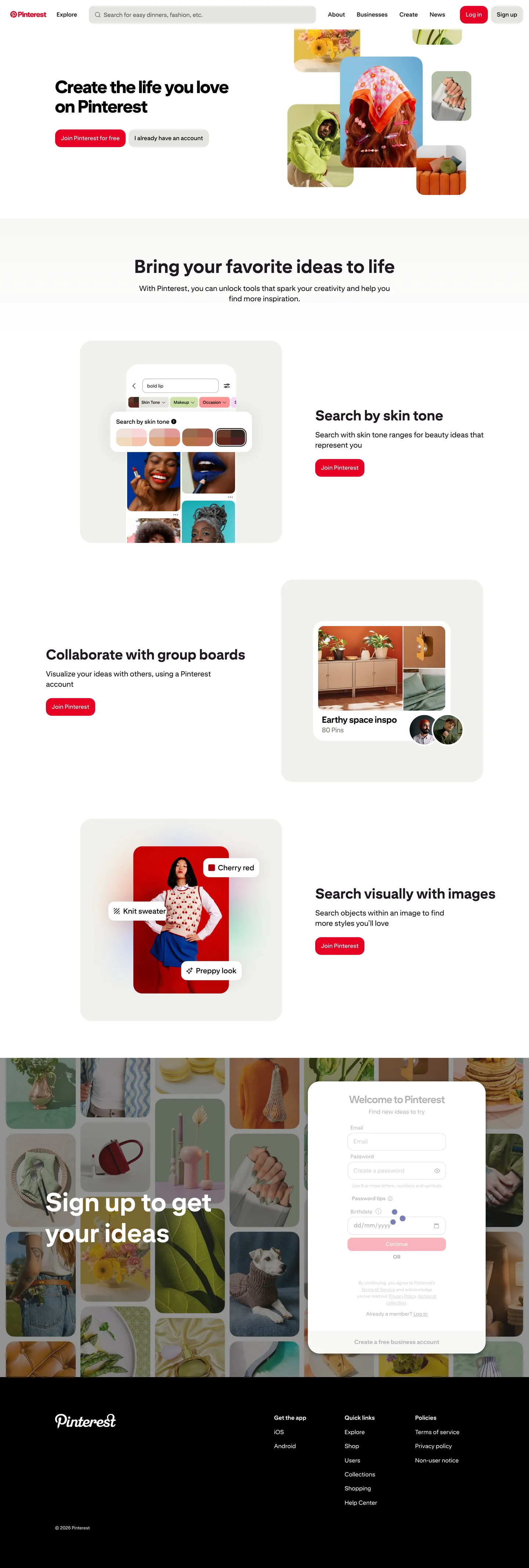 Pinterest's website at pinterest.com