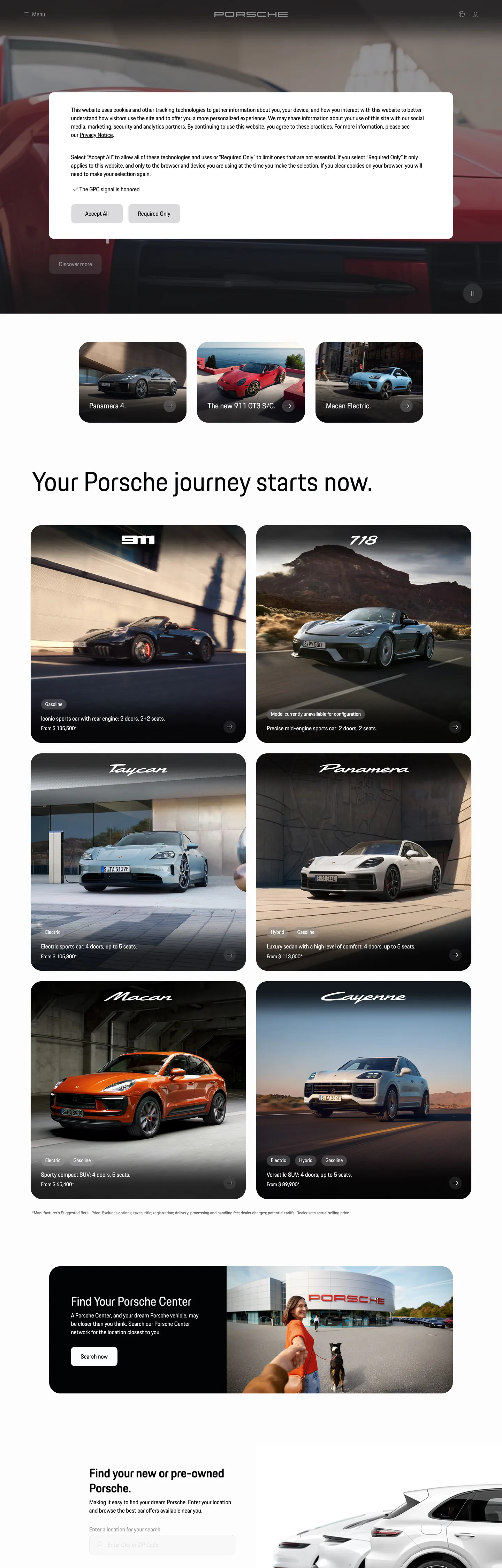 Porsche's website at porsche.com
