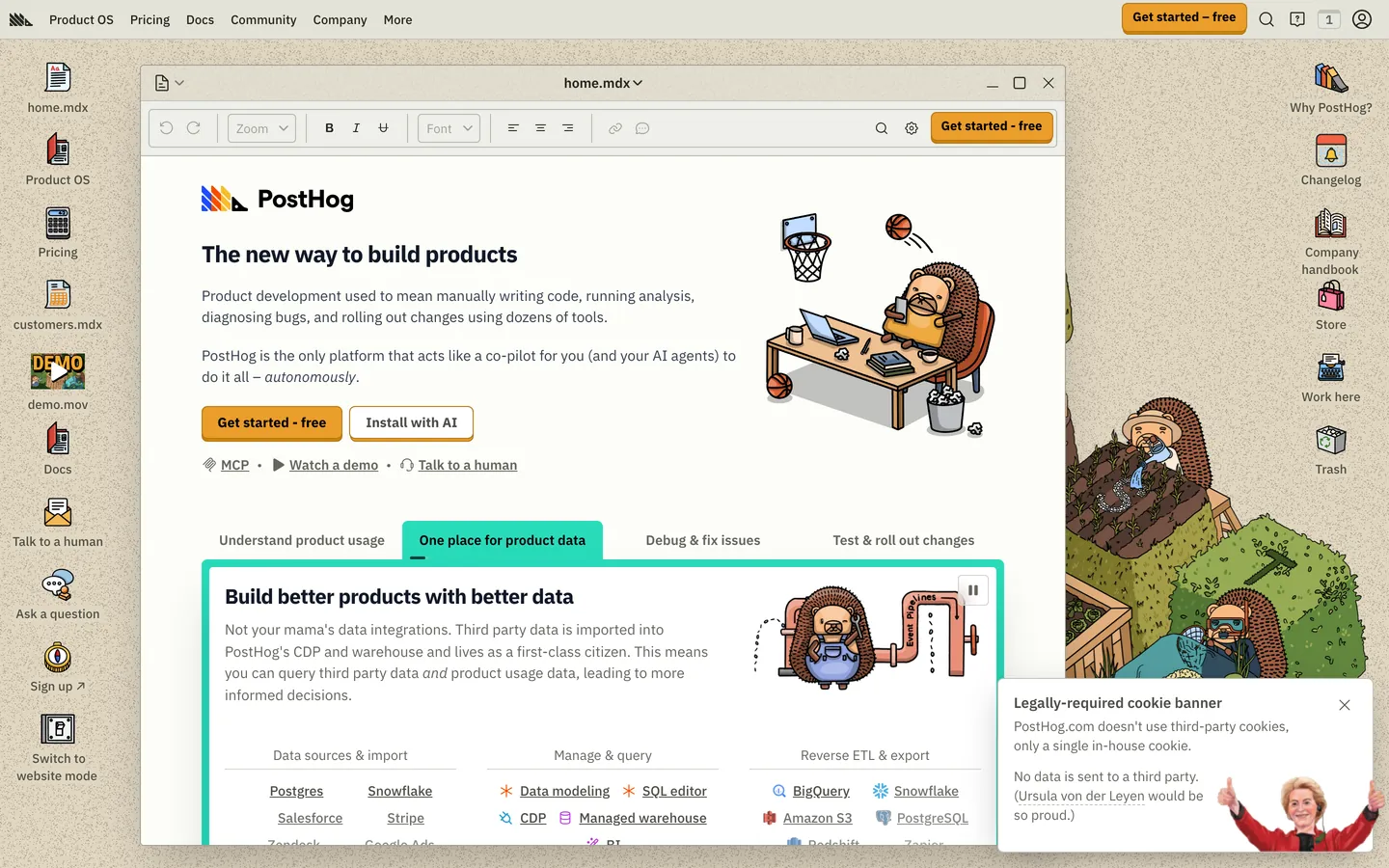 PostHog's website at posthog.com