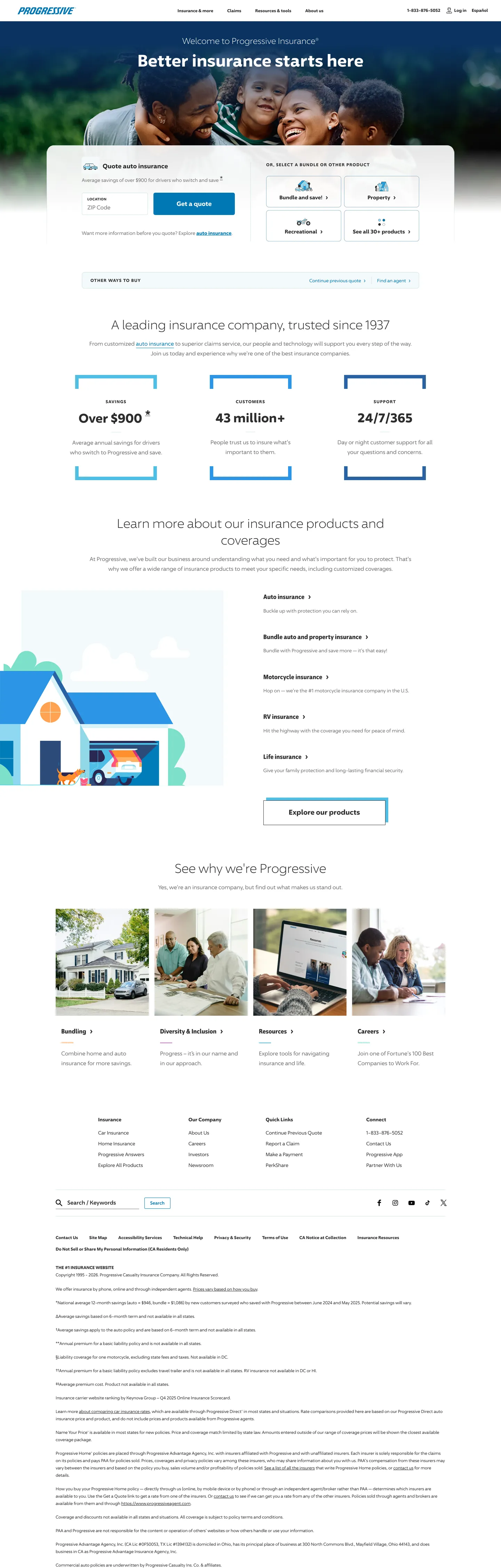 Progressive's website at progressive.com