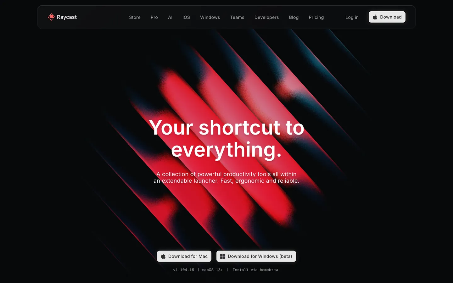 Screenshot of Raycast's website at raycast.com