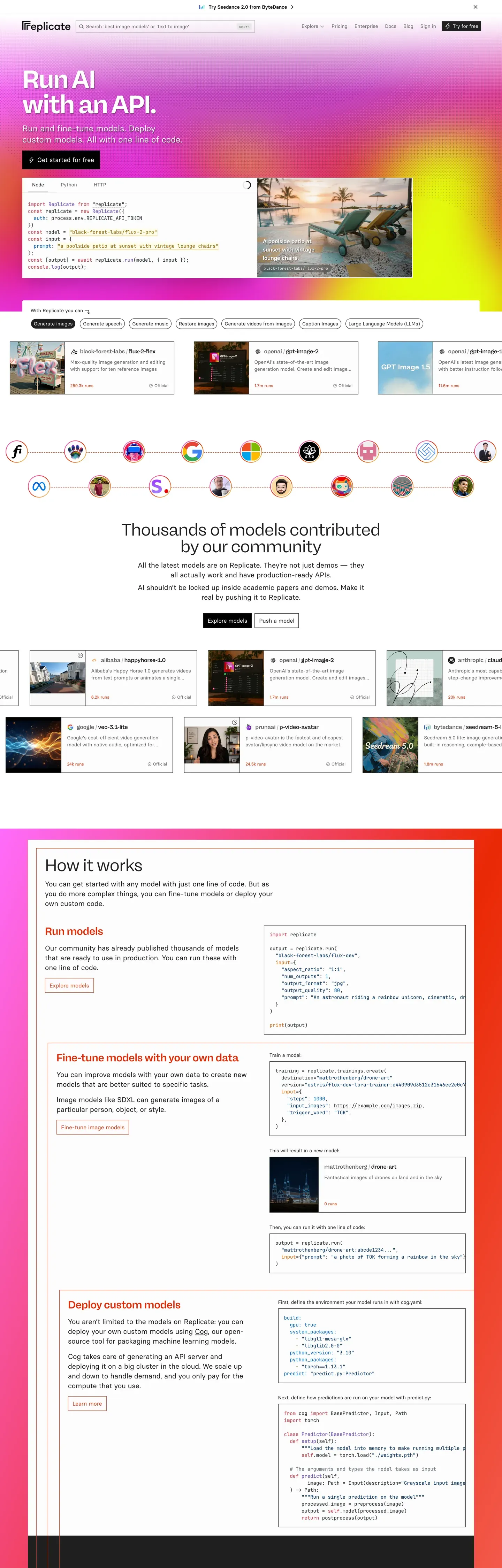 Replicate's website at replicate.com
