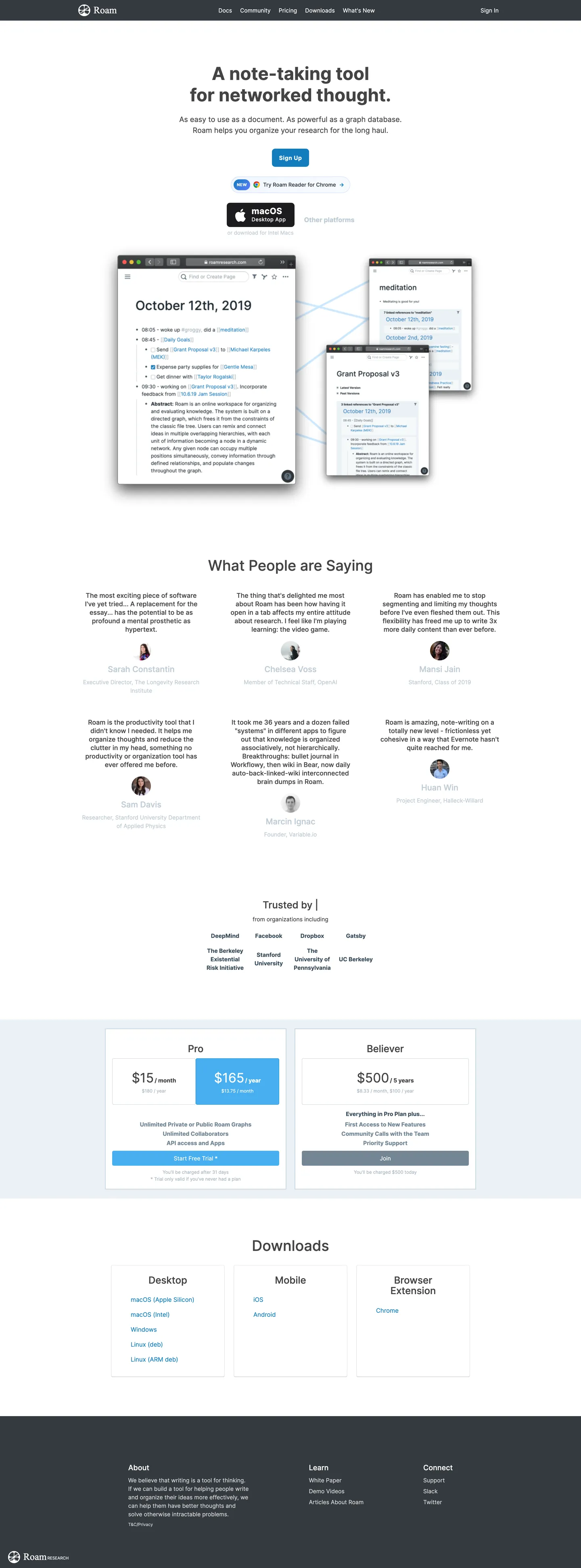 Roam Research's website at roamresearch.com