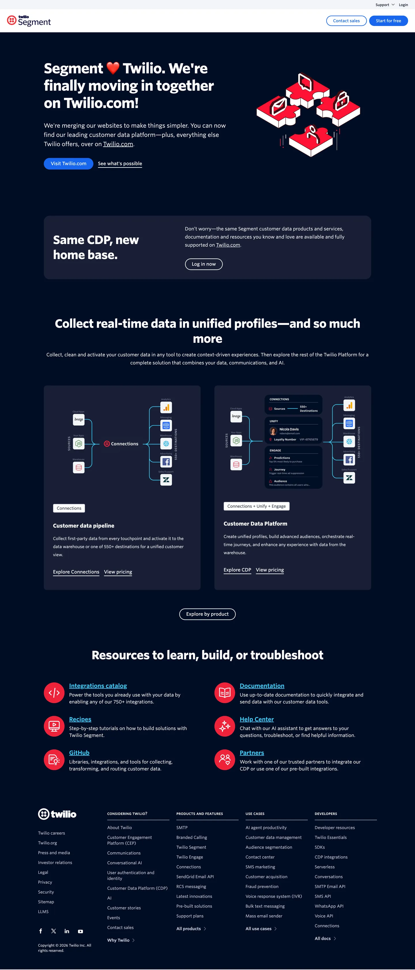 Segment's website at twilio.com