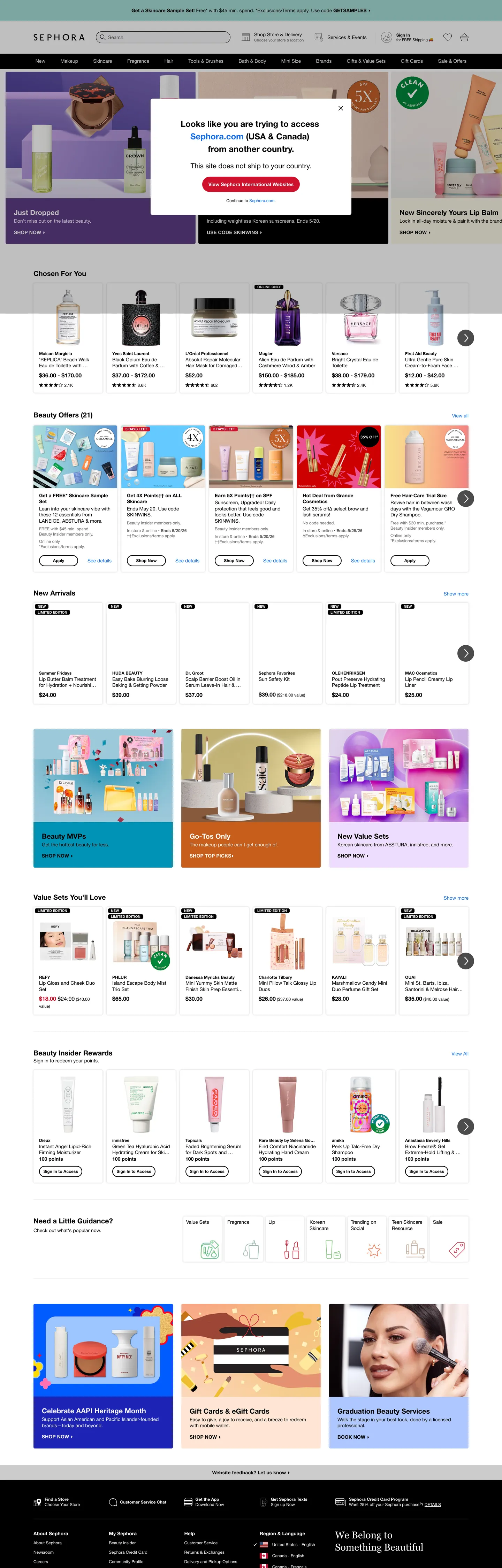 Sephora's website at sephora.com