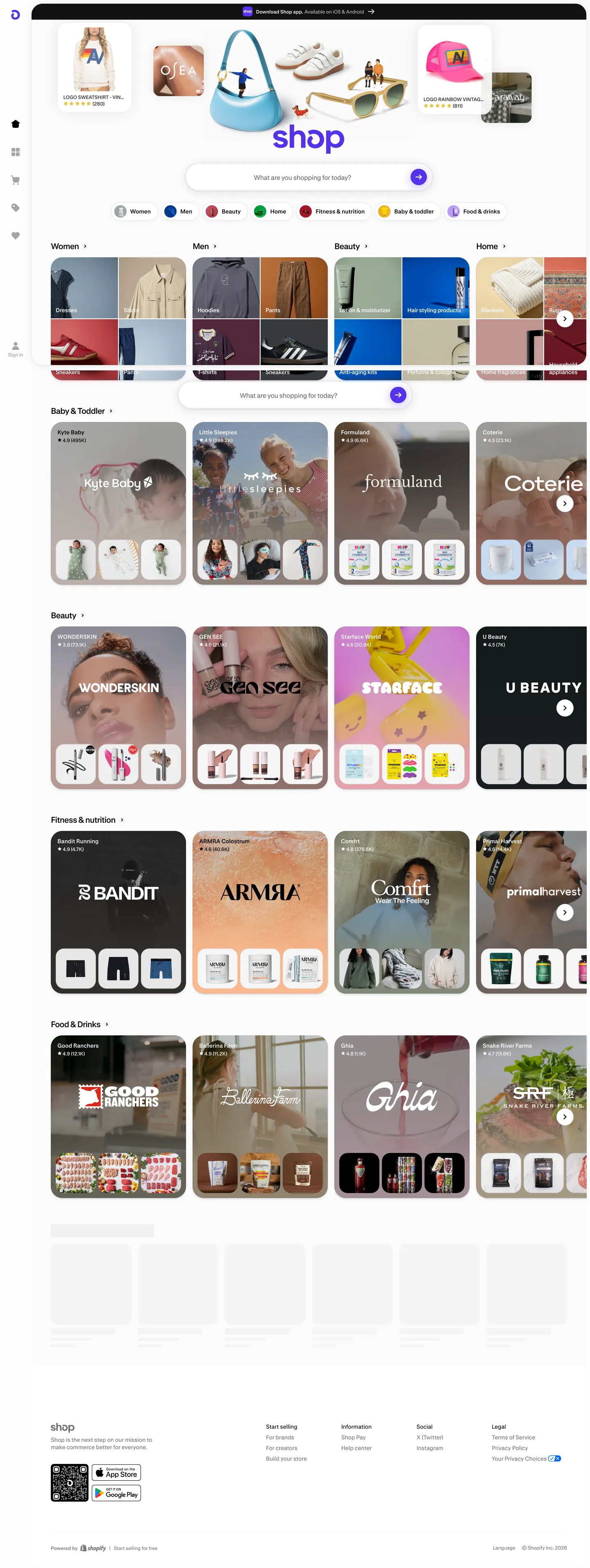 Shop's website at shop.app