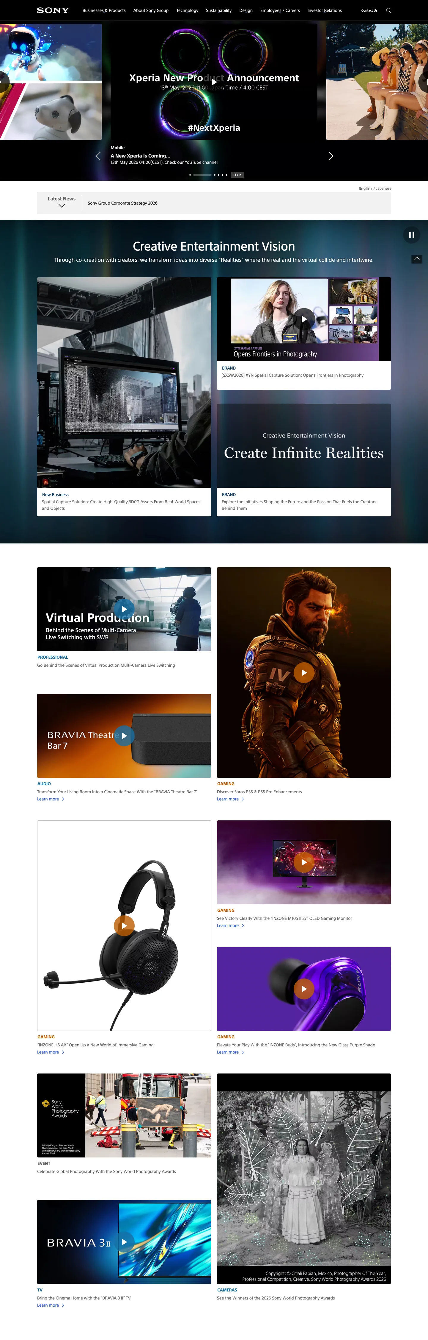 Sony's website at sony.com