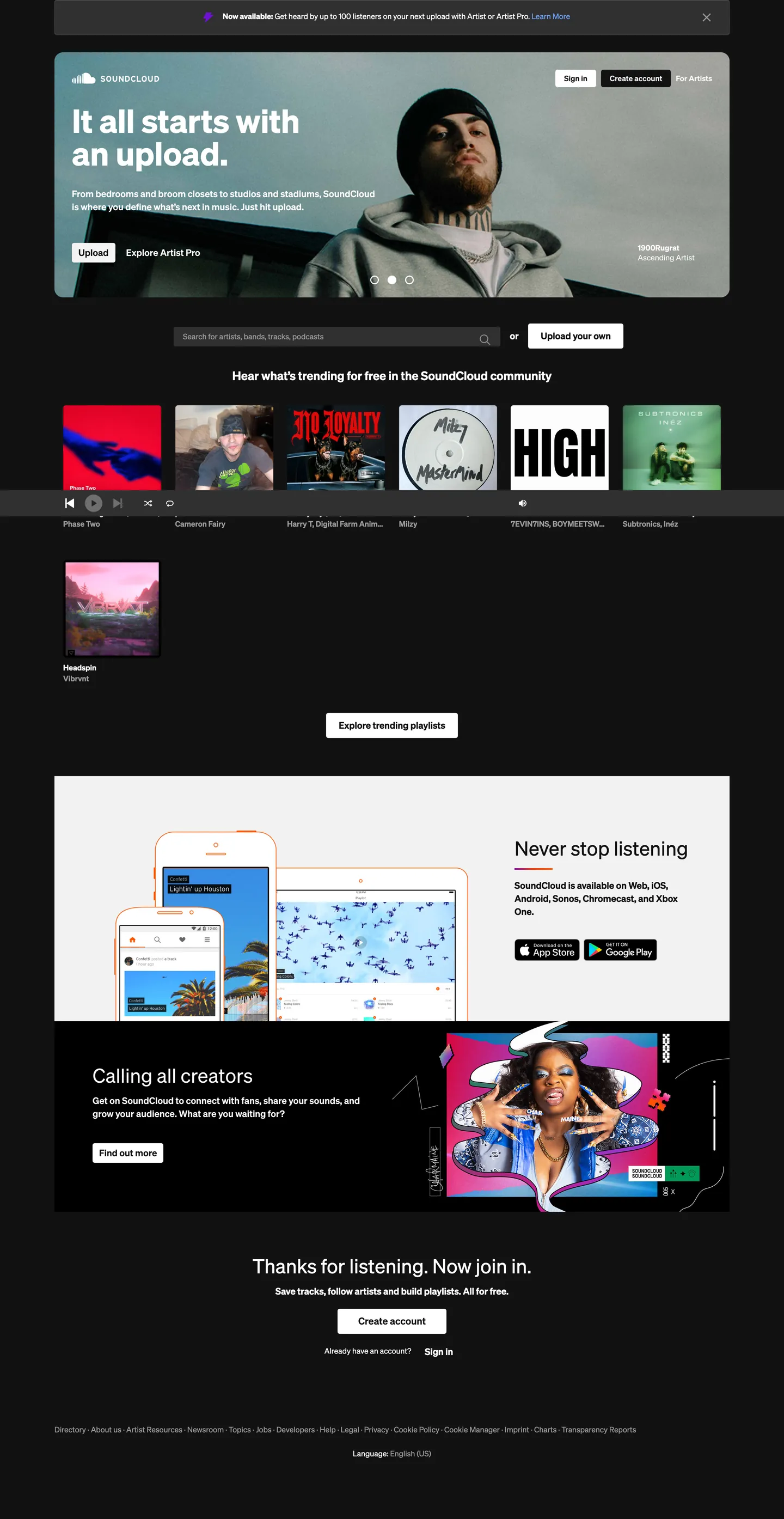 SoundCloud's website at soundcloud.com