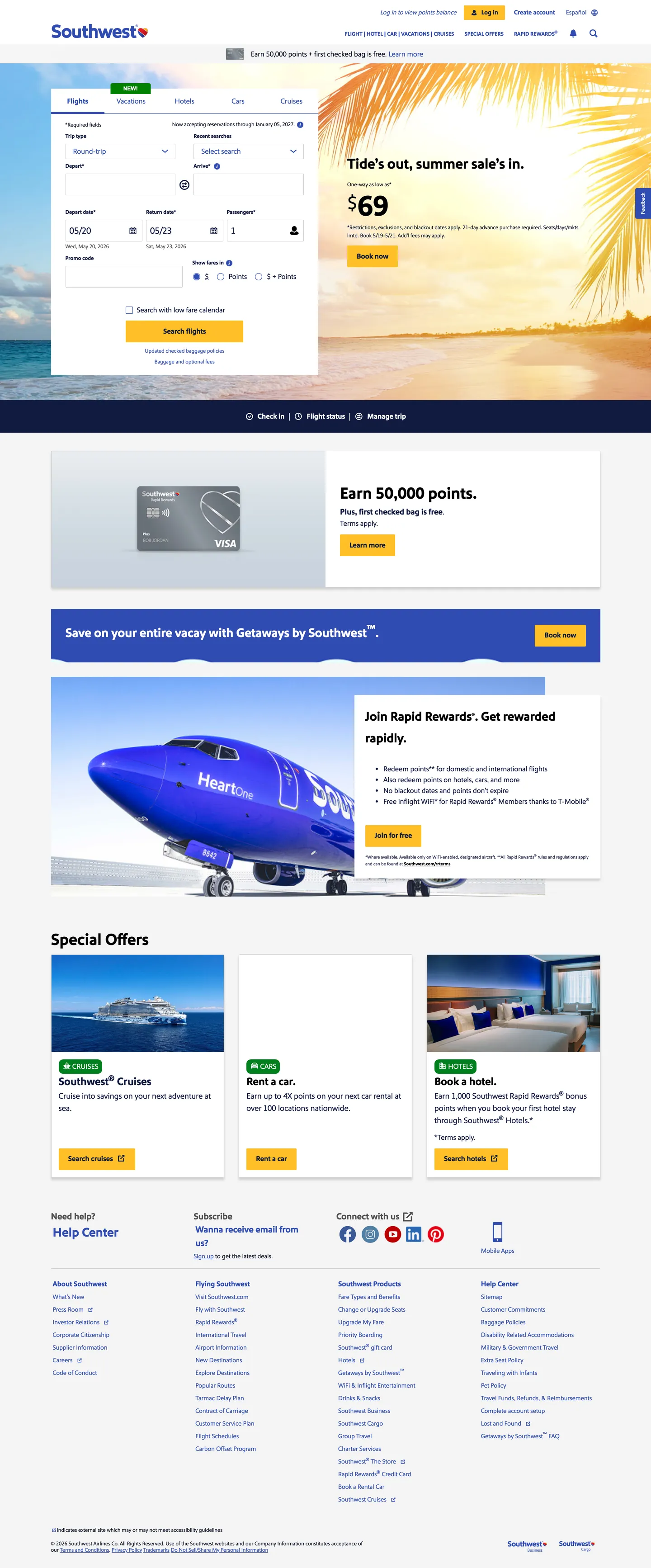Southwest Airlines's website at southwest.com