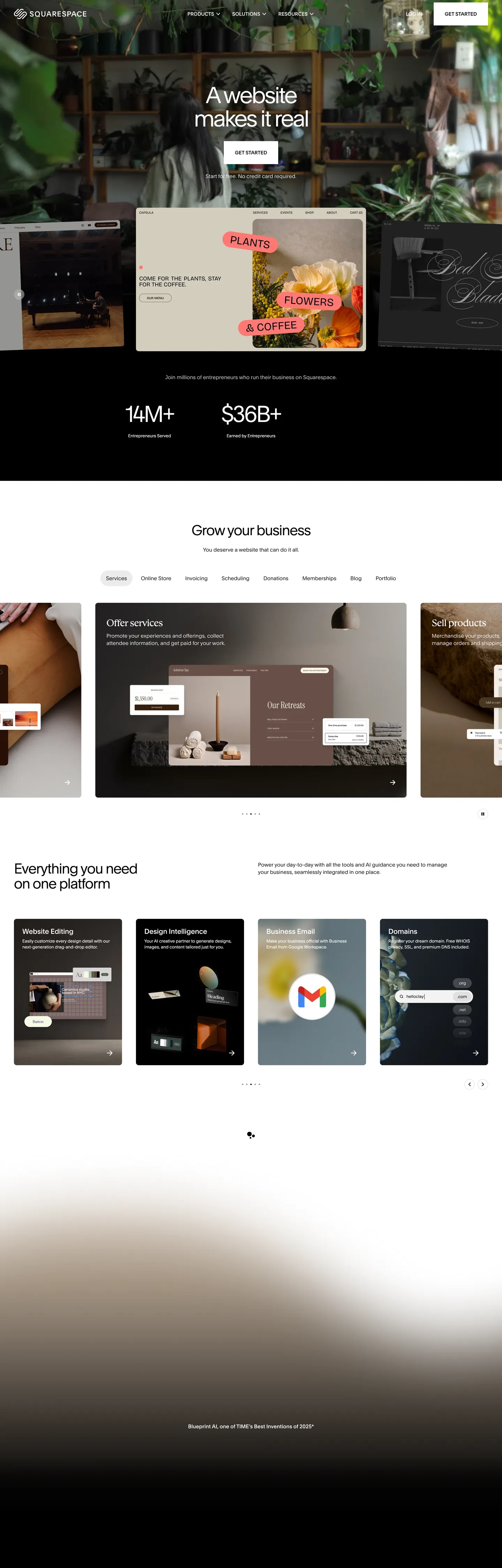 Squarespace's website at squarespace.com