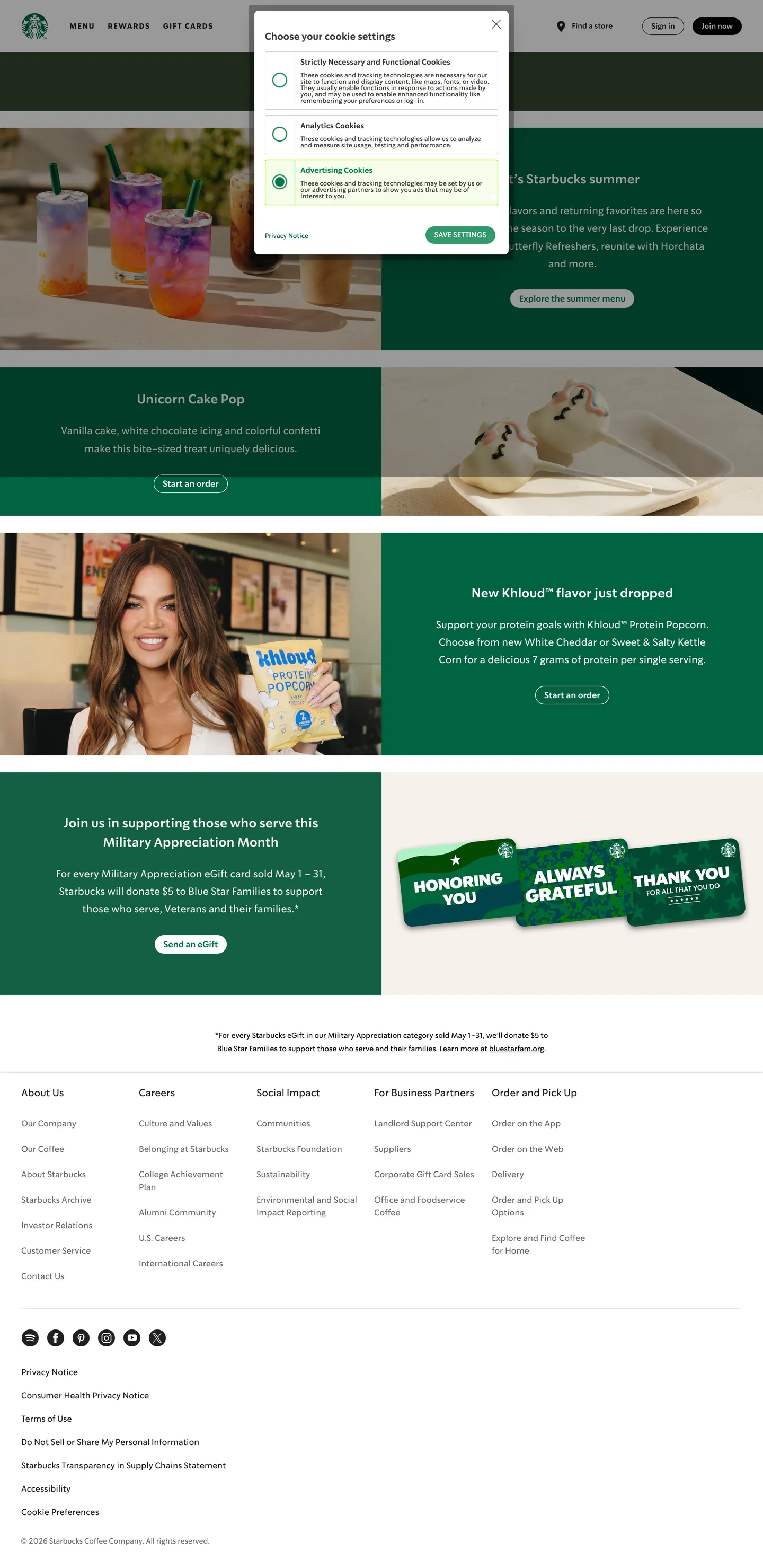 Starbucks's website at starbucks.com