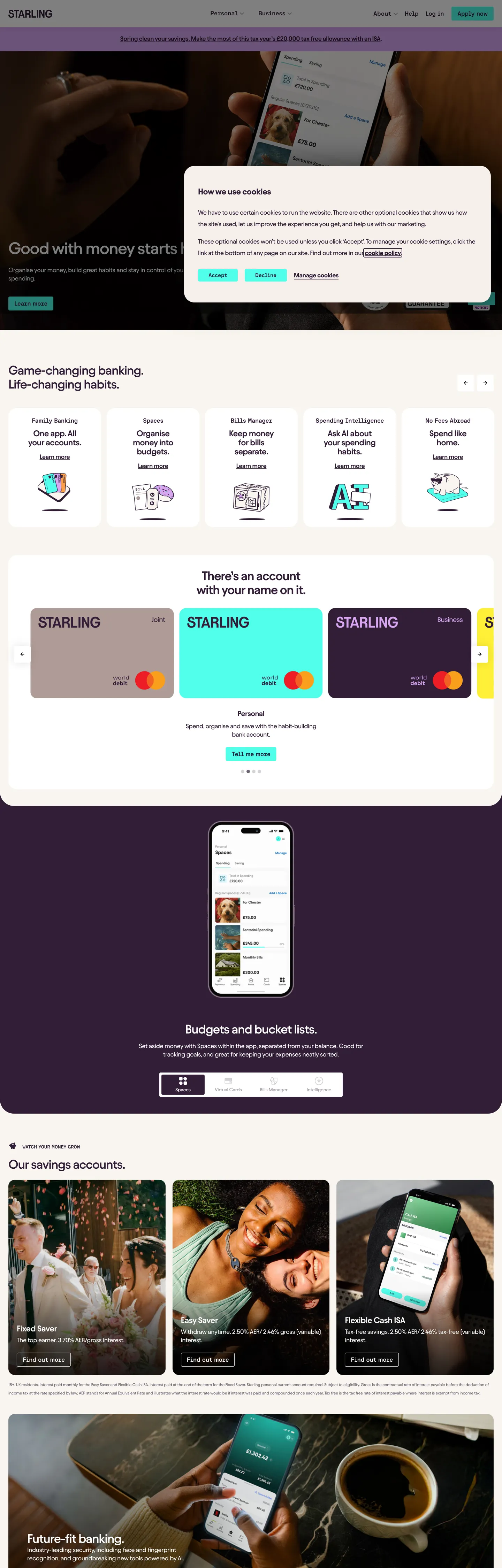Starling Bank's website at starlingbank.com