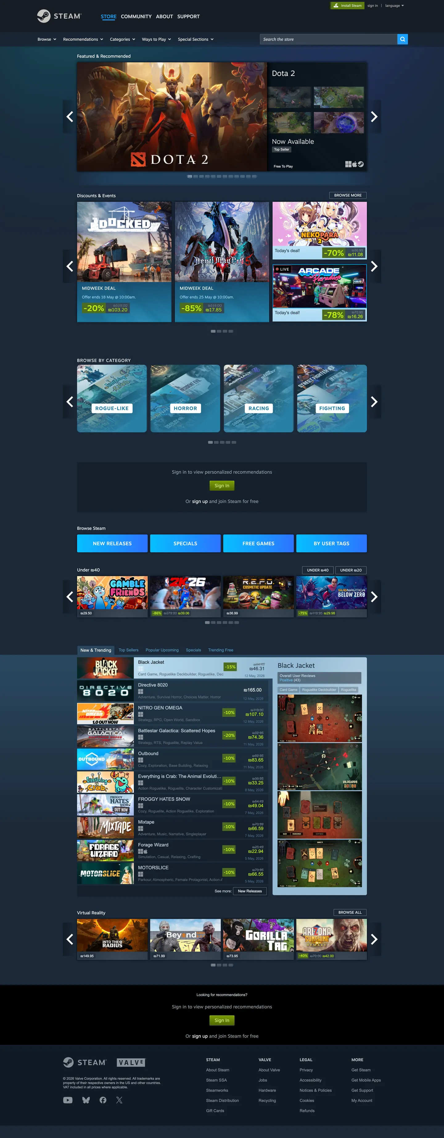 Steam's website at store.steampowered.com