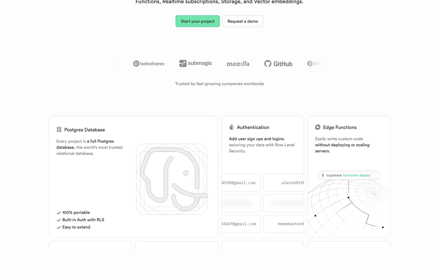 Screenshot of Supabase Inspired's website at supabase.com