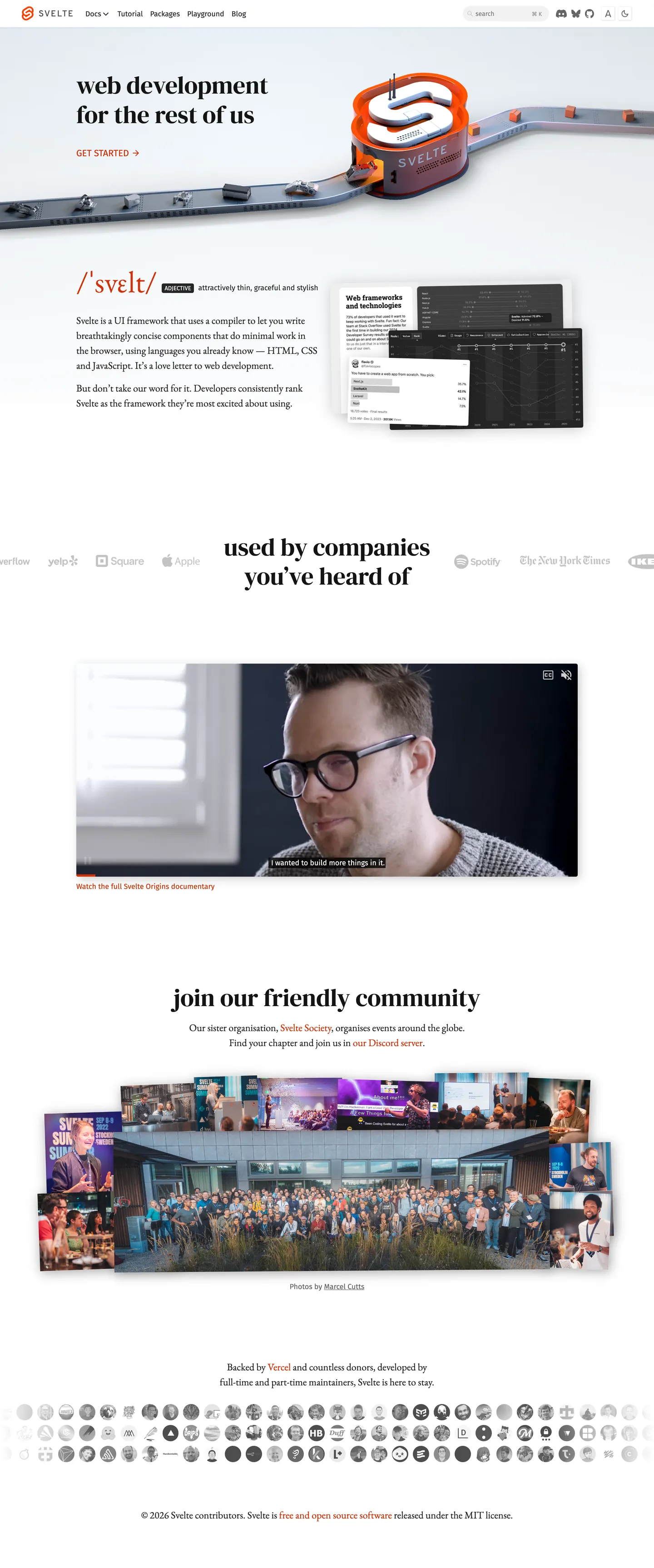 Svelte's website at svelte.dev