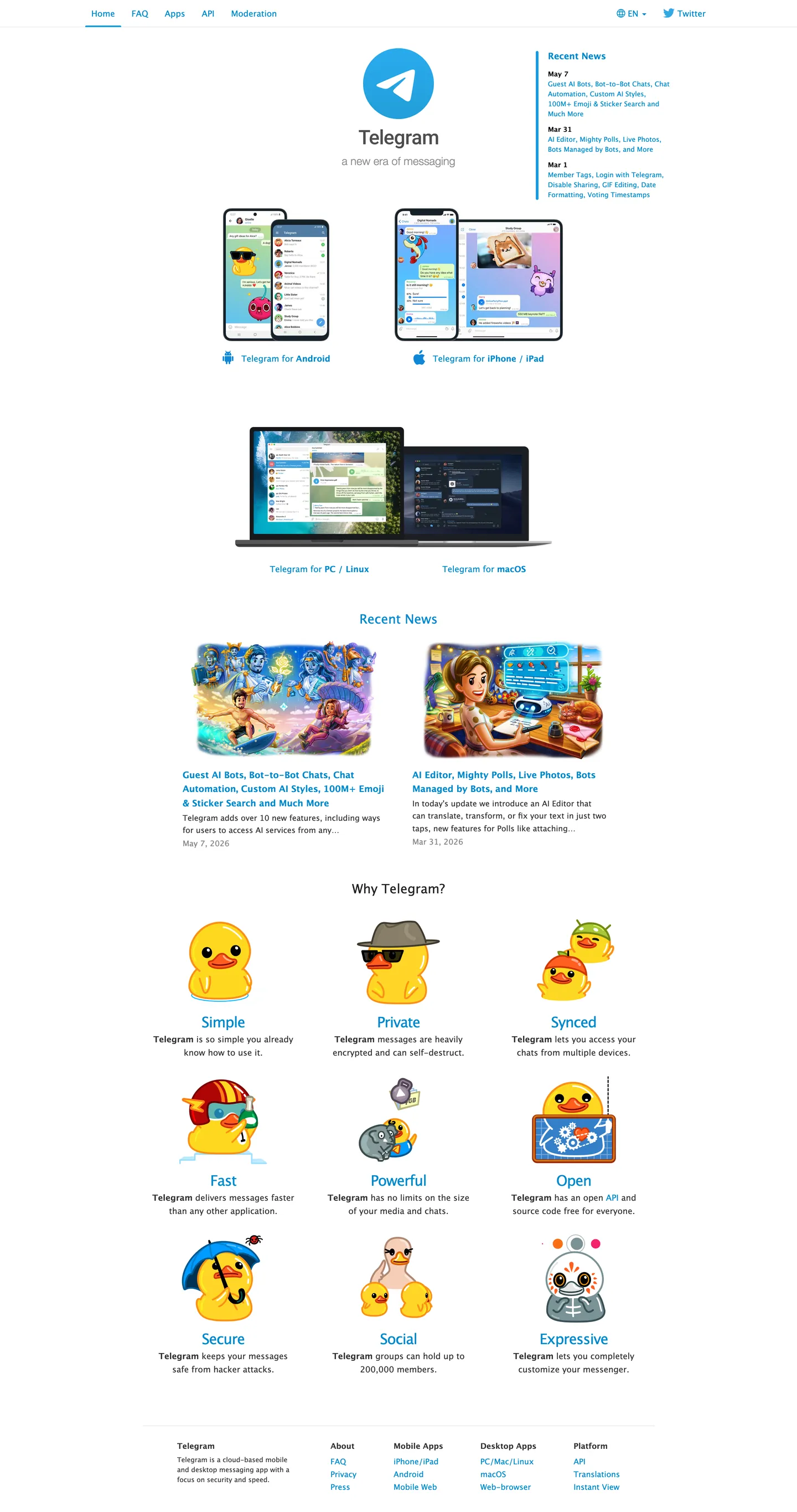 Telegram's website at telegram.org