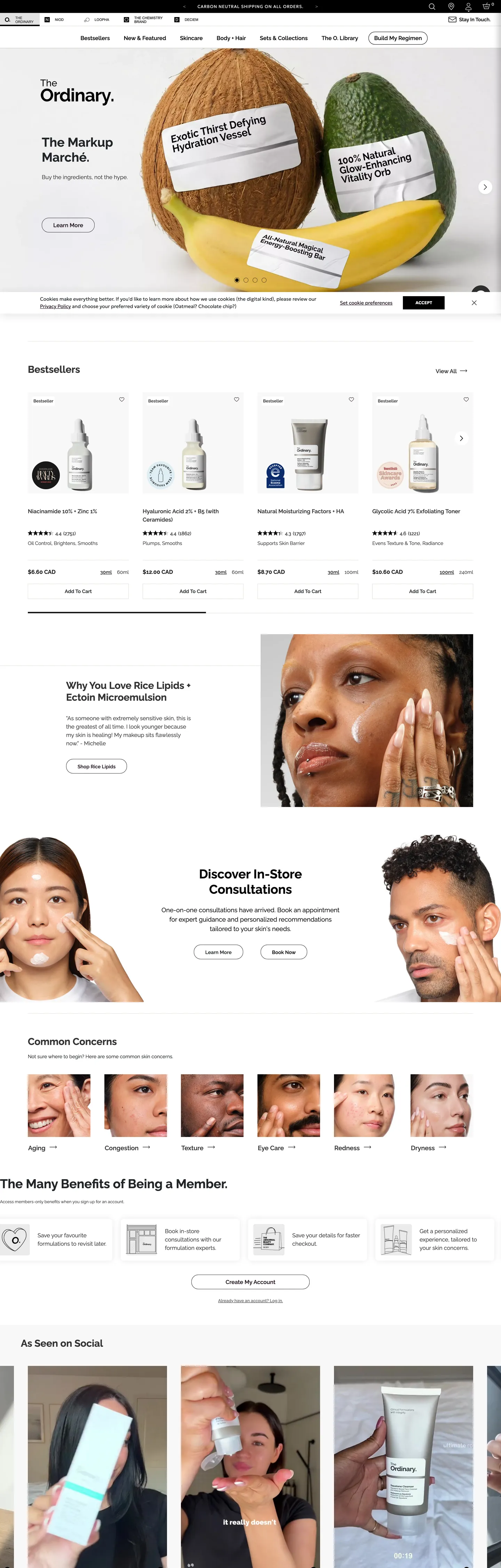 The Ordinary's website at theordinary.com