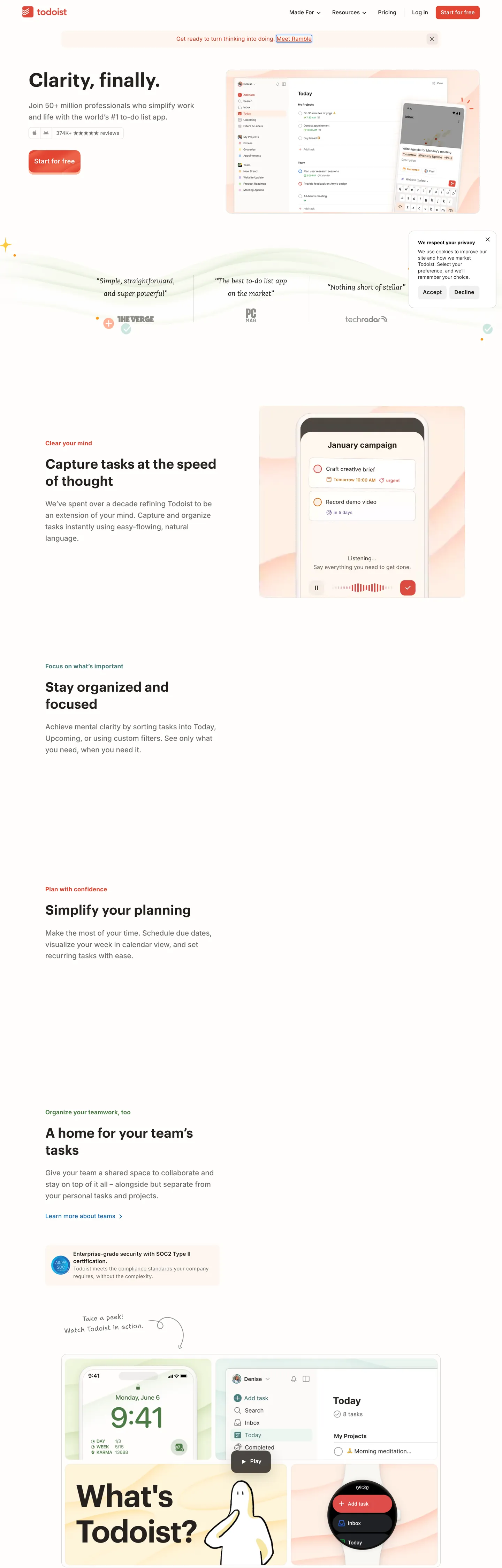 Todoist's website at todoist.com