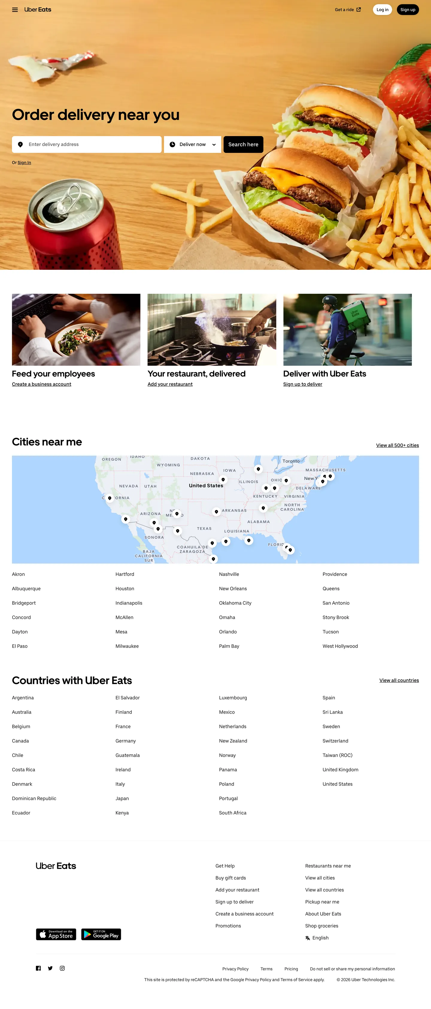 Uber Eats's website at ubereats.com
