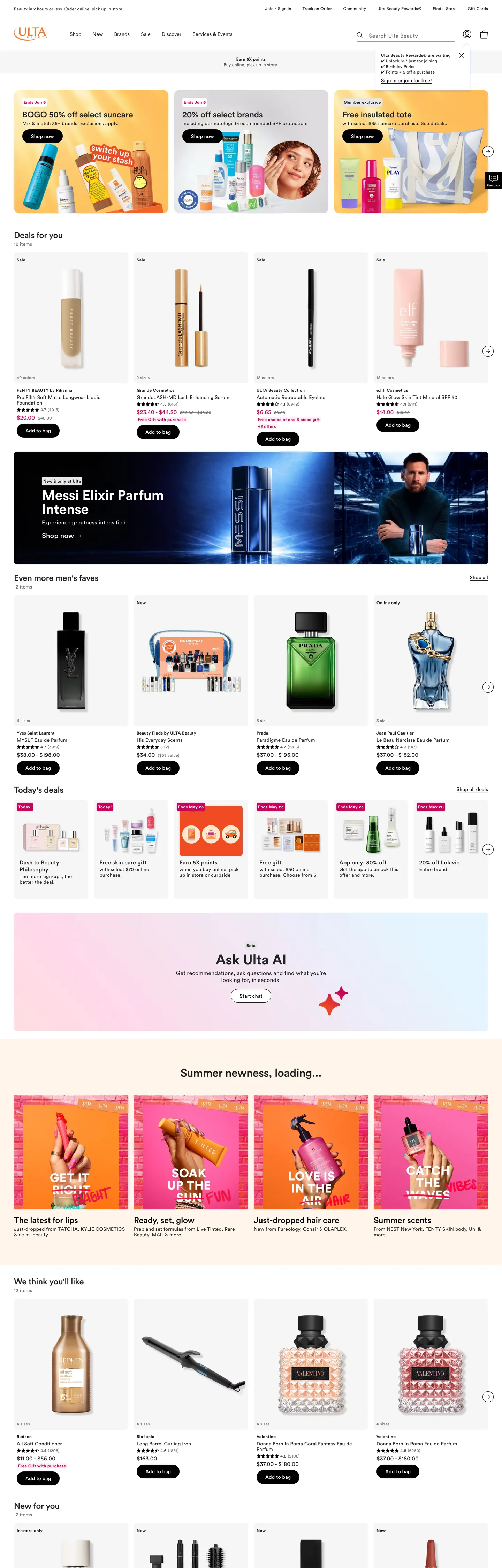 Ulta Beauty's website at ulta.com