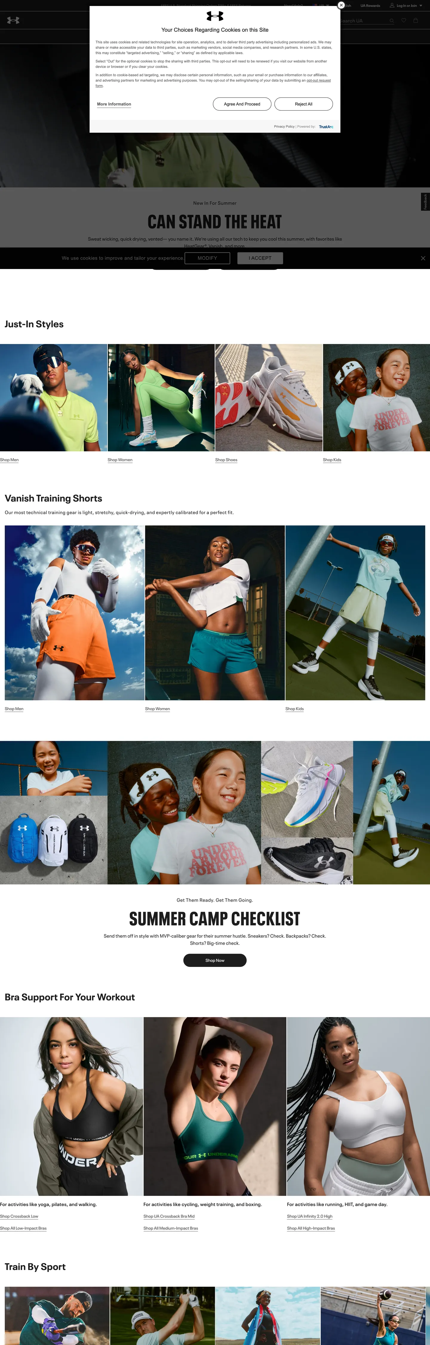 Under Armour's website at underarmour.com