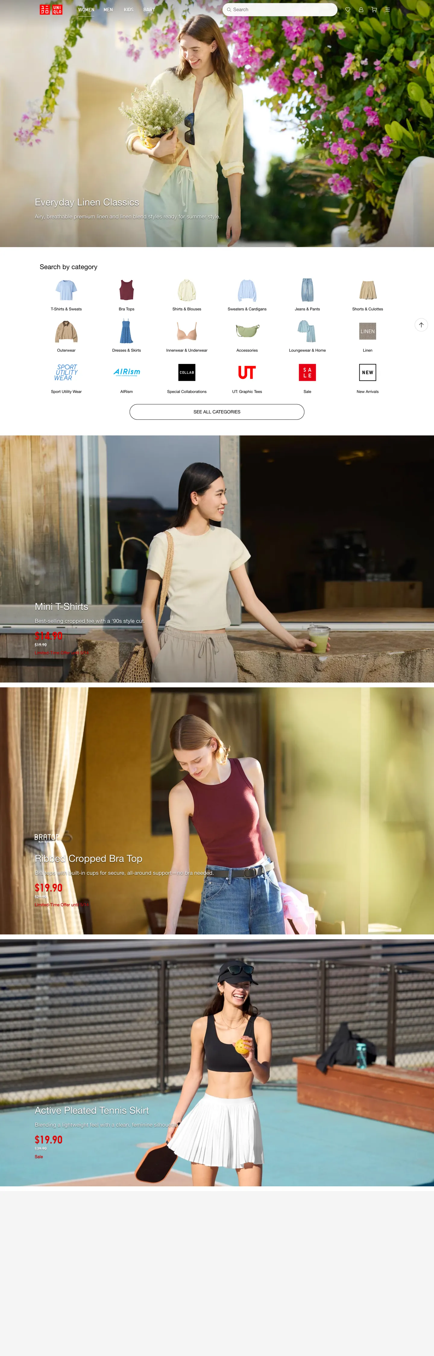 UNIQLO's website at uniqlo.com