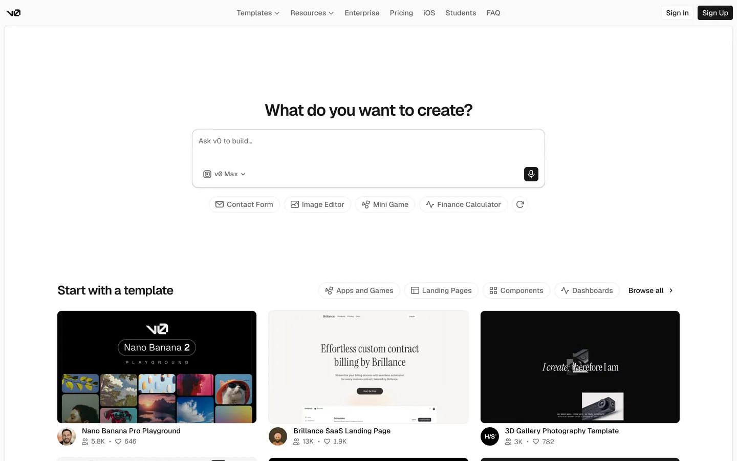 v0's website at v0.app