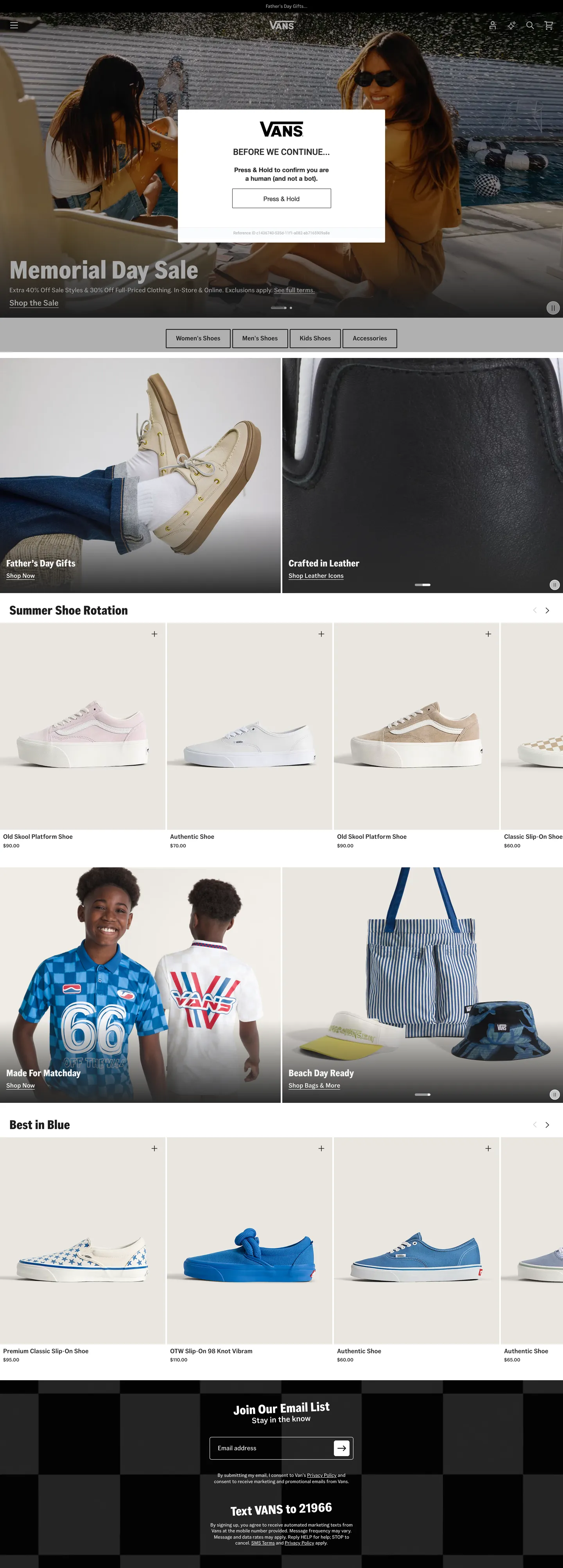 Vans's website at vans.com