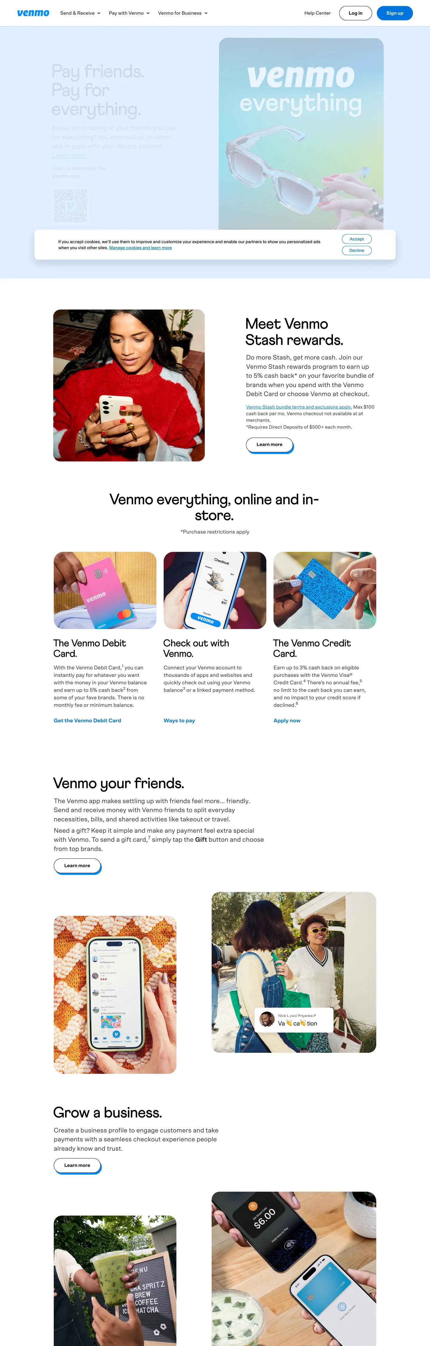 Venmo's website at venmo.com
