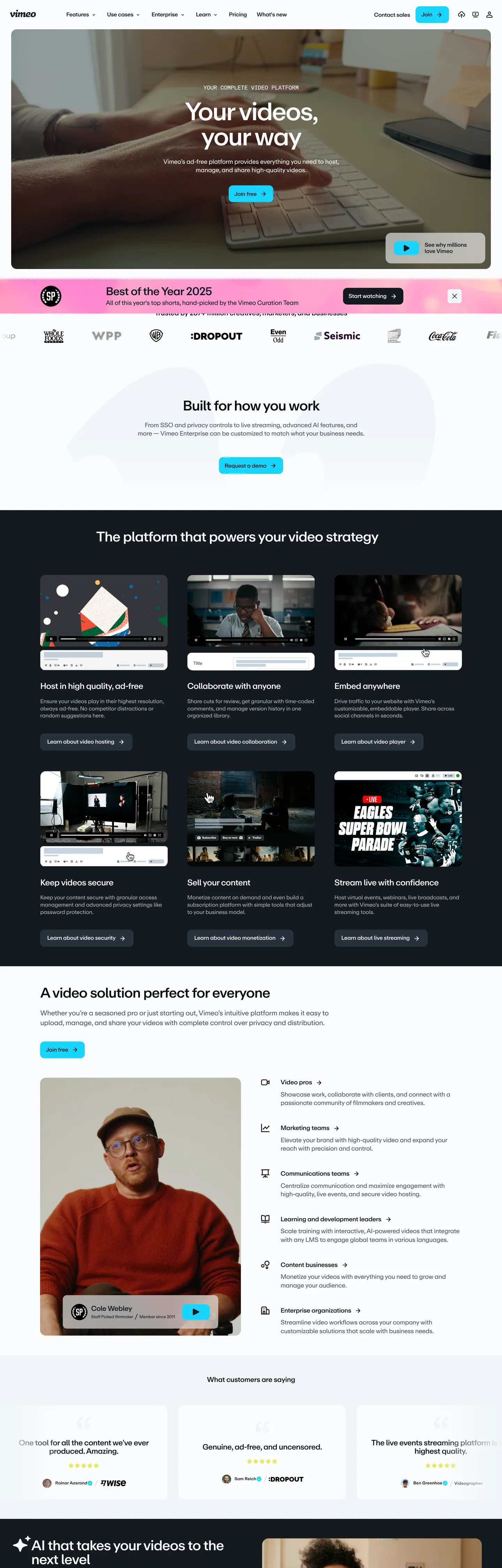 Vimeo's website at vimeo.com