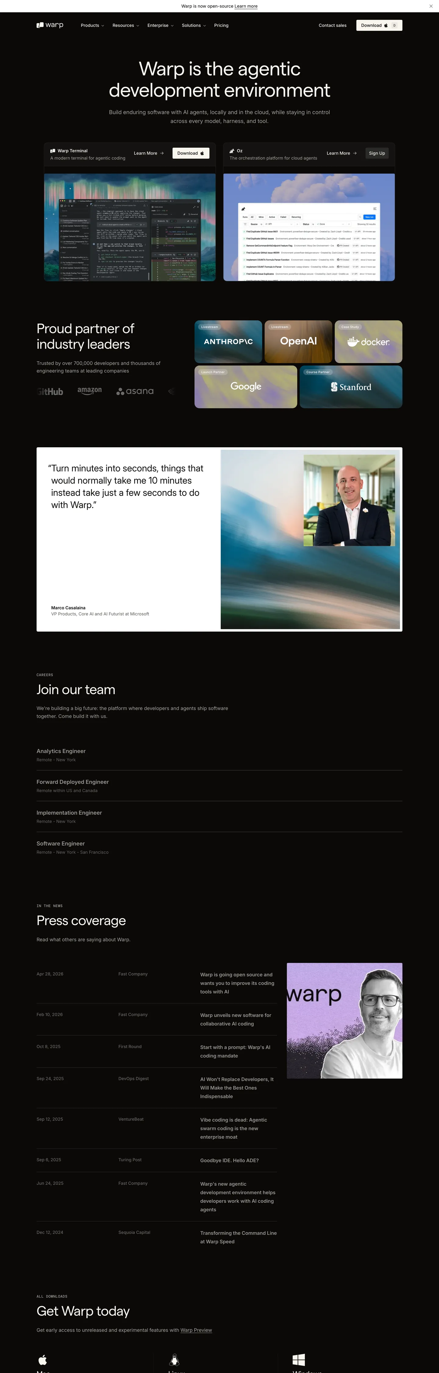 Warp Inspired's website at warp.dev