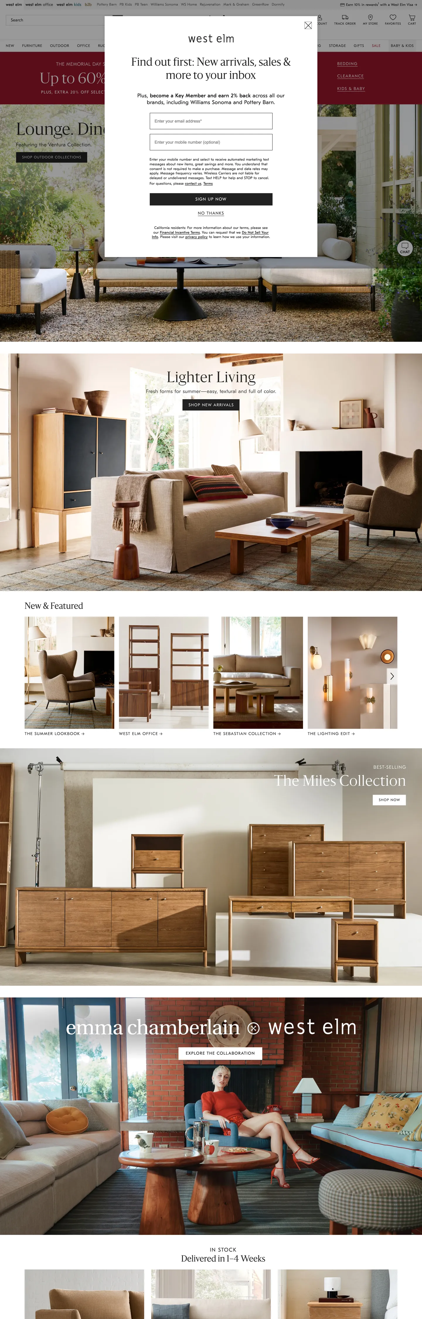 West Elm's website at westelm.com