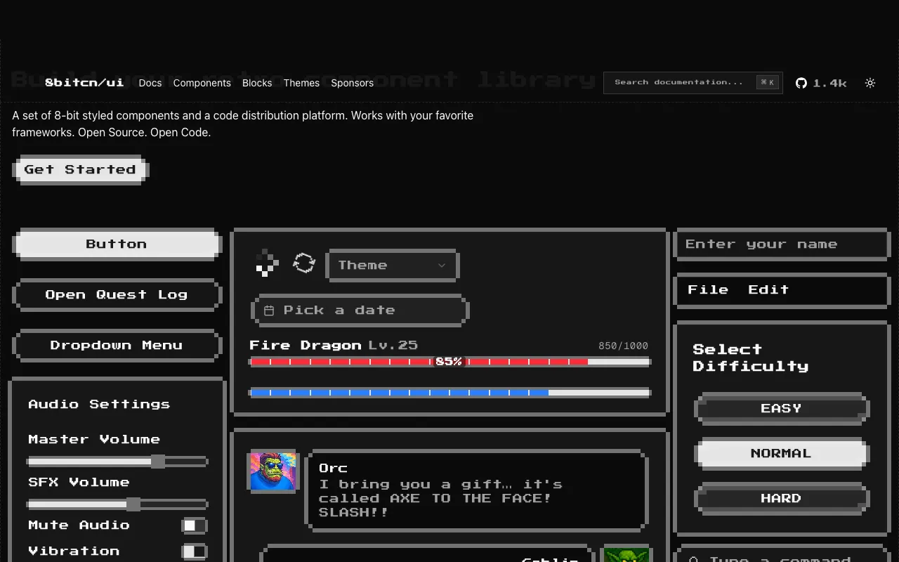 8bitcn - Screenshot preview