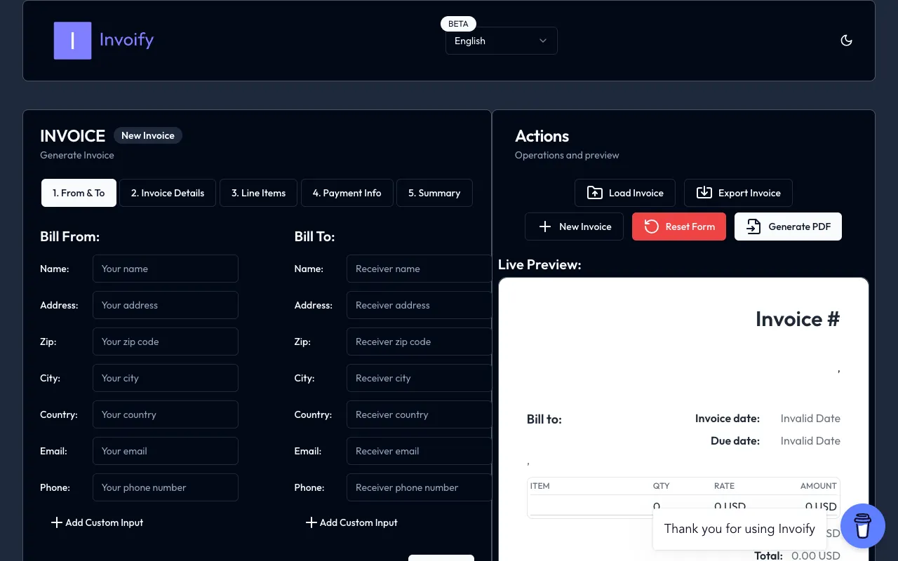 invoify - Screenshot preview